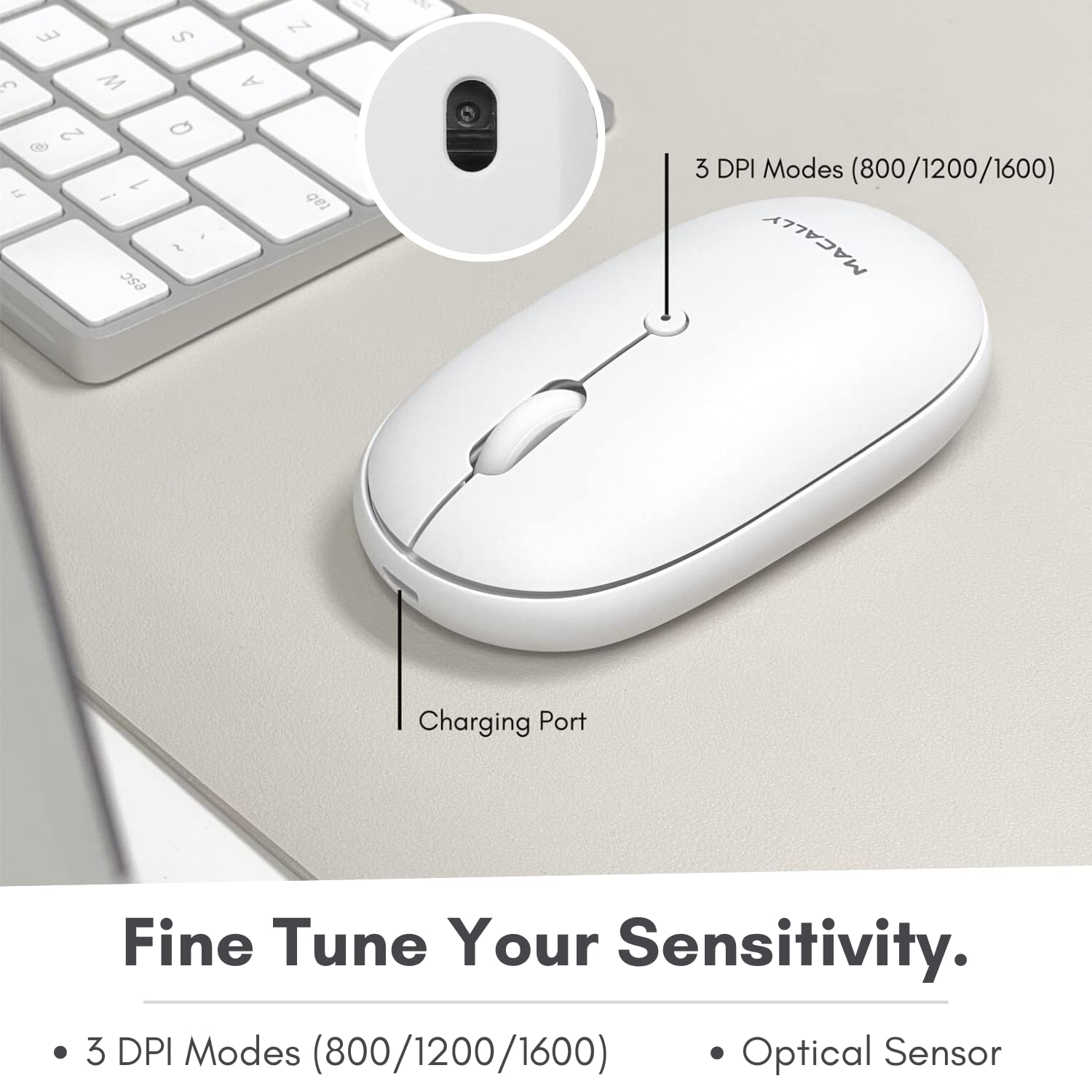 Macally Wireless Bluetooth Mouse - Rechargeable, Quiet & Ergonomic for MacBook Air/Pro, iMac, iPad, Windows PC - Perfect for Office, Home & Travel Use