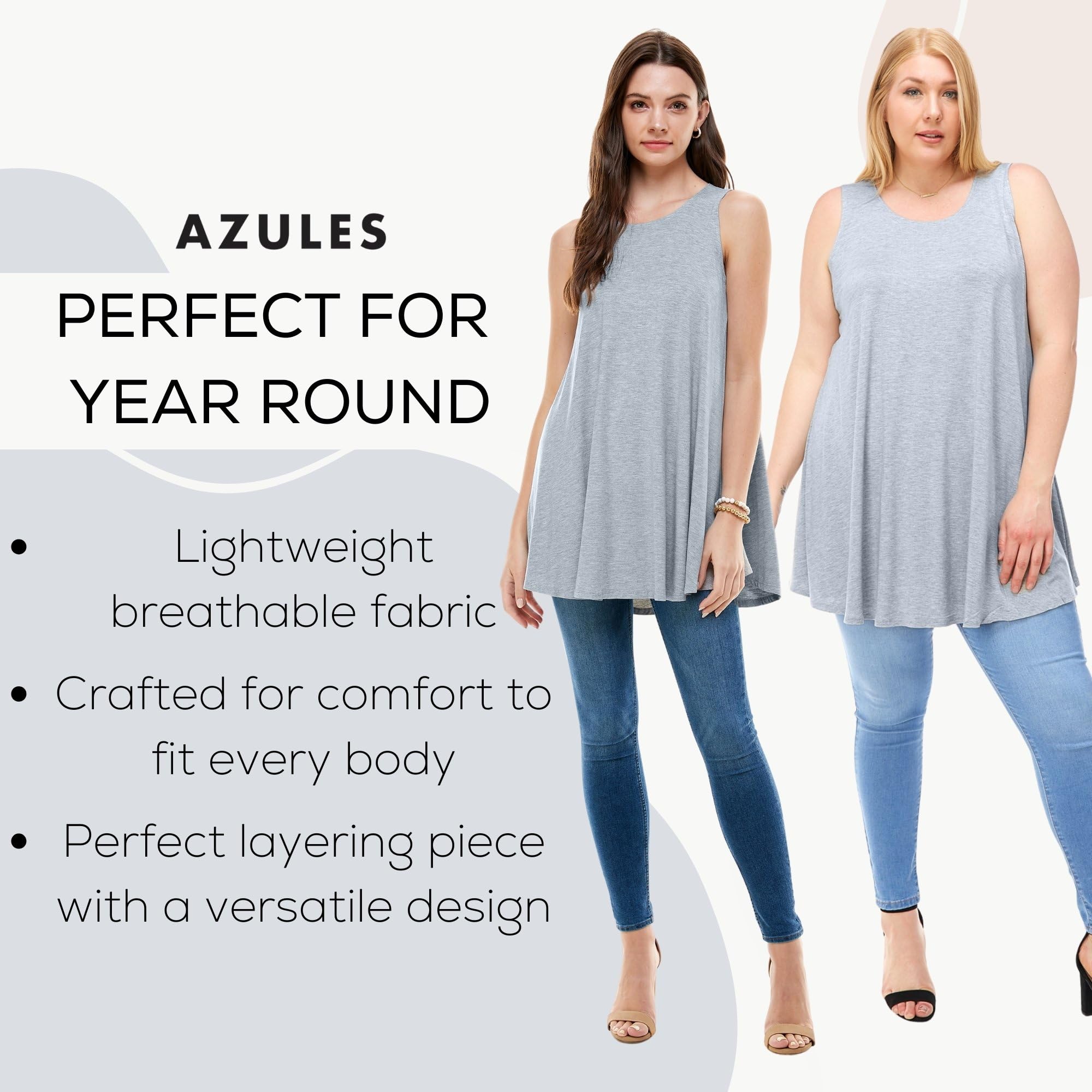 Azules Sleeveless Tunic Tops for Women - Loose Fit Summer Tank Tops, Flowy Dressy Blouses & Casual Shirts for Leggings | Perfect for Yoga, Beachwear & Everyday Outfits