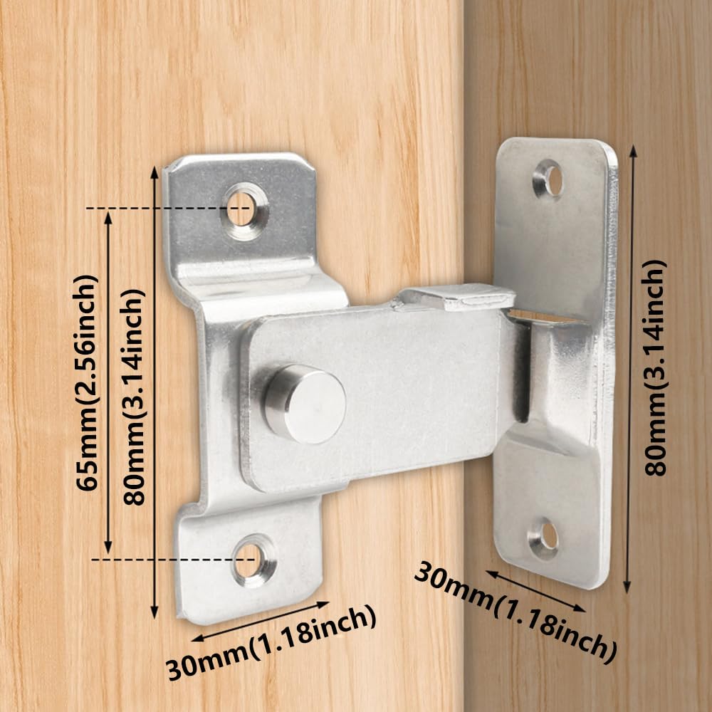 90 Degree Door Hasp Latch - Heavy Duty Barn Door Lock with Satin Nickel Finish | Secure Push/Sliding/Barn Doors | Ideal for Home, Garage & Shed Security