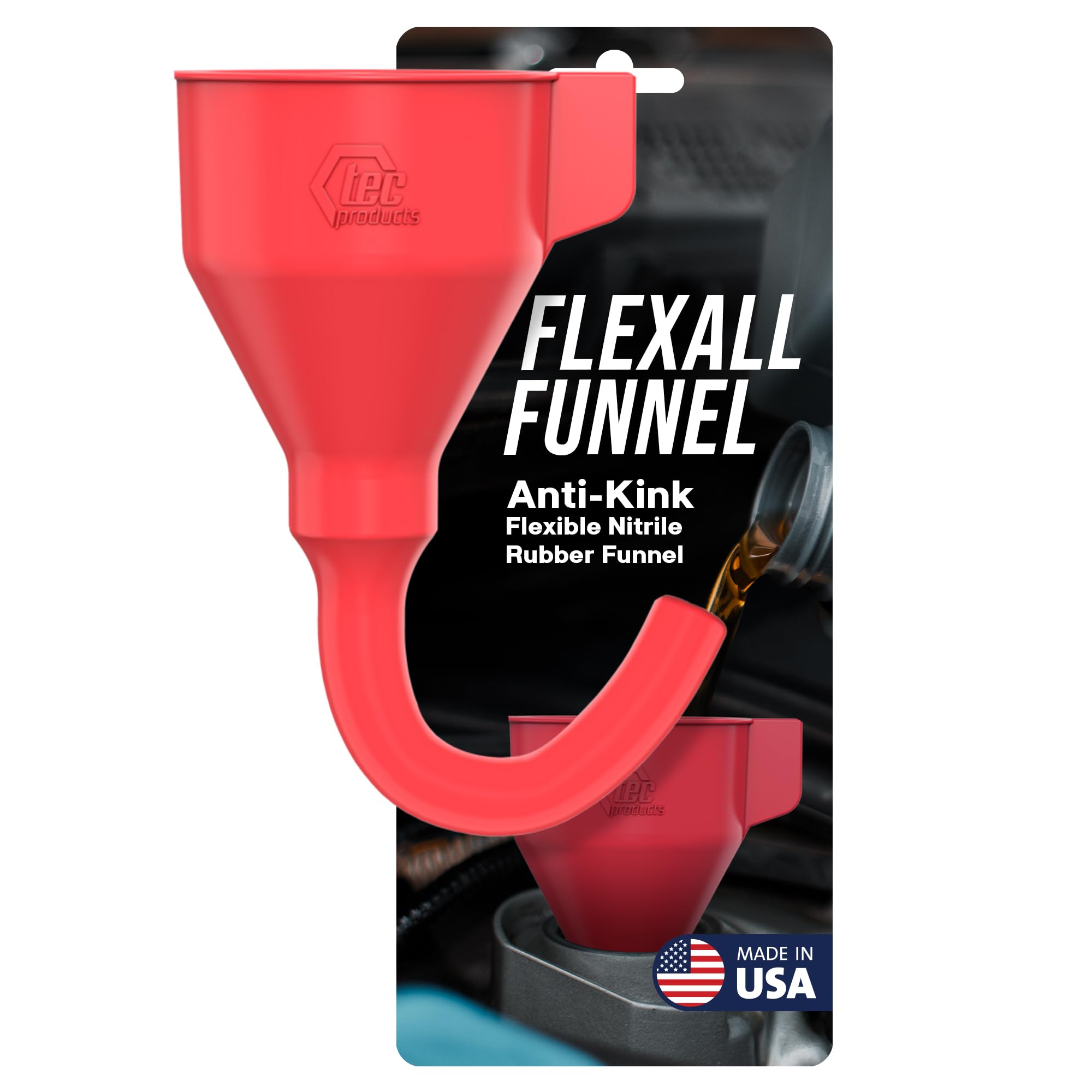Flexible Anti-Kink Funnel with Hose - Durable Nitrile Rubber Automotive Funnel for Oil Changes, Transmission Fluid, Diesel & Gas - USA Made - Perfect for DIY Car Maintenance, Motorcycle Care & Home Garage Use