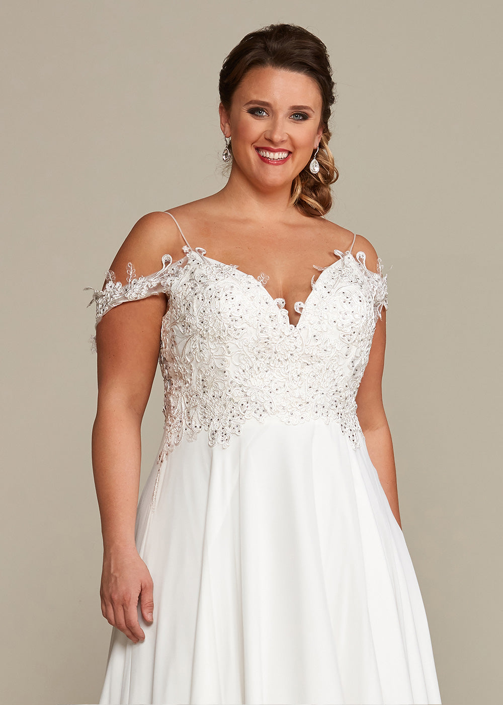 Elegant Off-The-Shoulder Wedding Dress with Lace Bodice & Detachable Straps | Perfect for Beach, Garden & Romantic Weddings | A-Line Bridal Gown for Bride