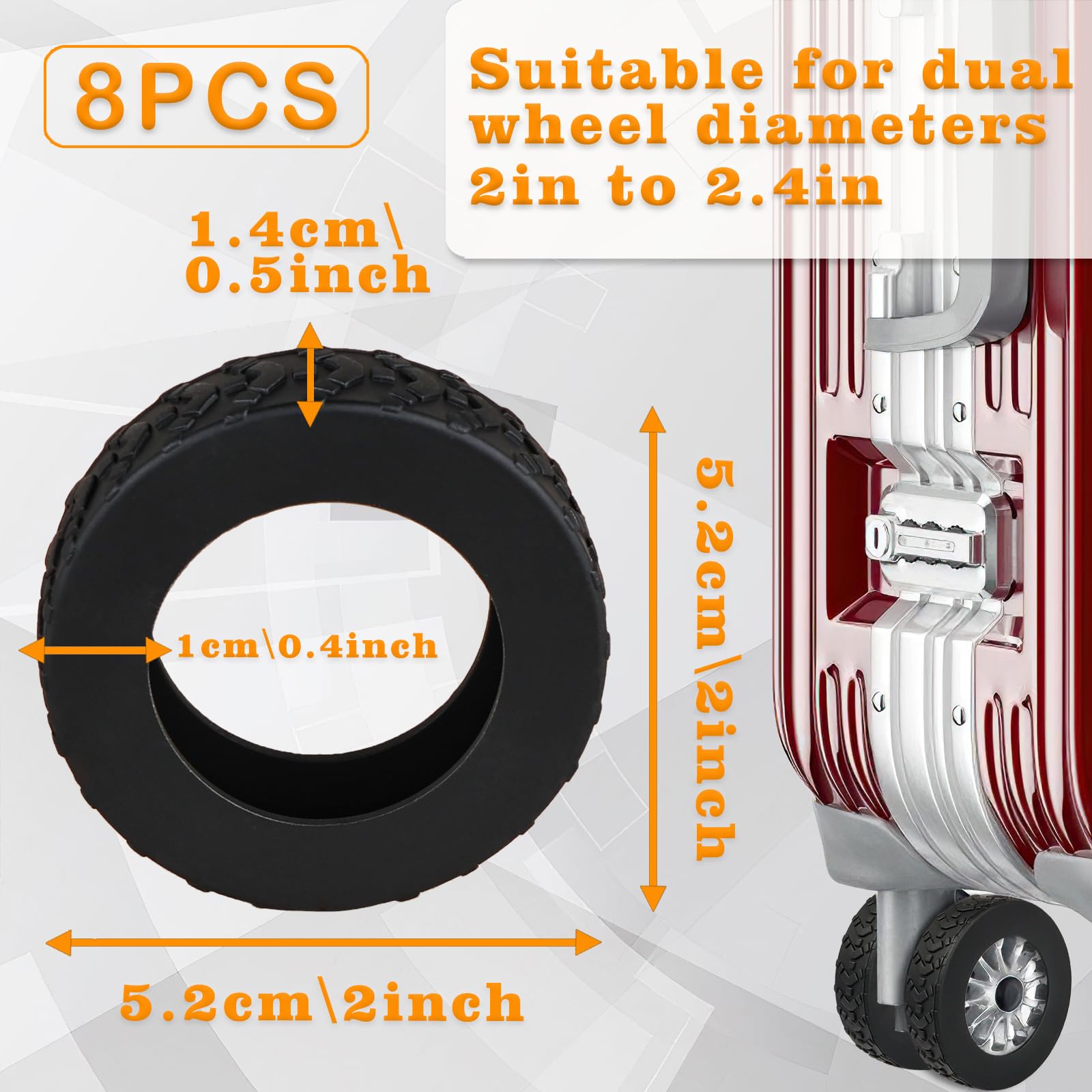 8 Pcs Silicone Luggage Wheel Covers - Durable Suitcase Wheel Protectors for Replacement (Black) | Travel Accessories for Smooth Rolling & Damage Prevention