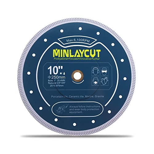 MINLAYCUT 10 Inch Diamond Tile Blade - 250mm Ceramic Cutting Disc for Porcelain, Ceramic Tile, Marble & Artificial Stone - Perfect for Wet/Dry Cutting, DIY Projects & Professional Tile Installation