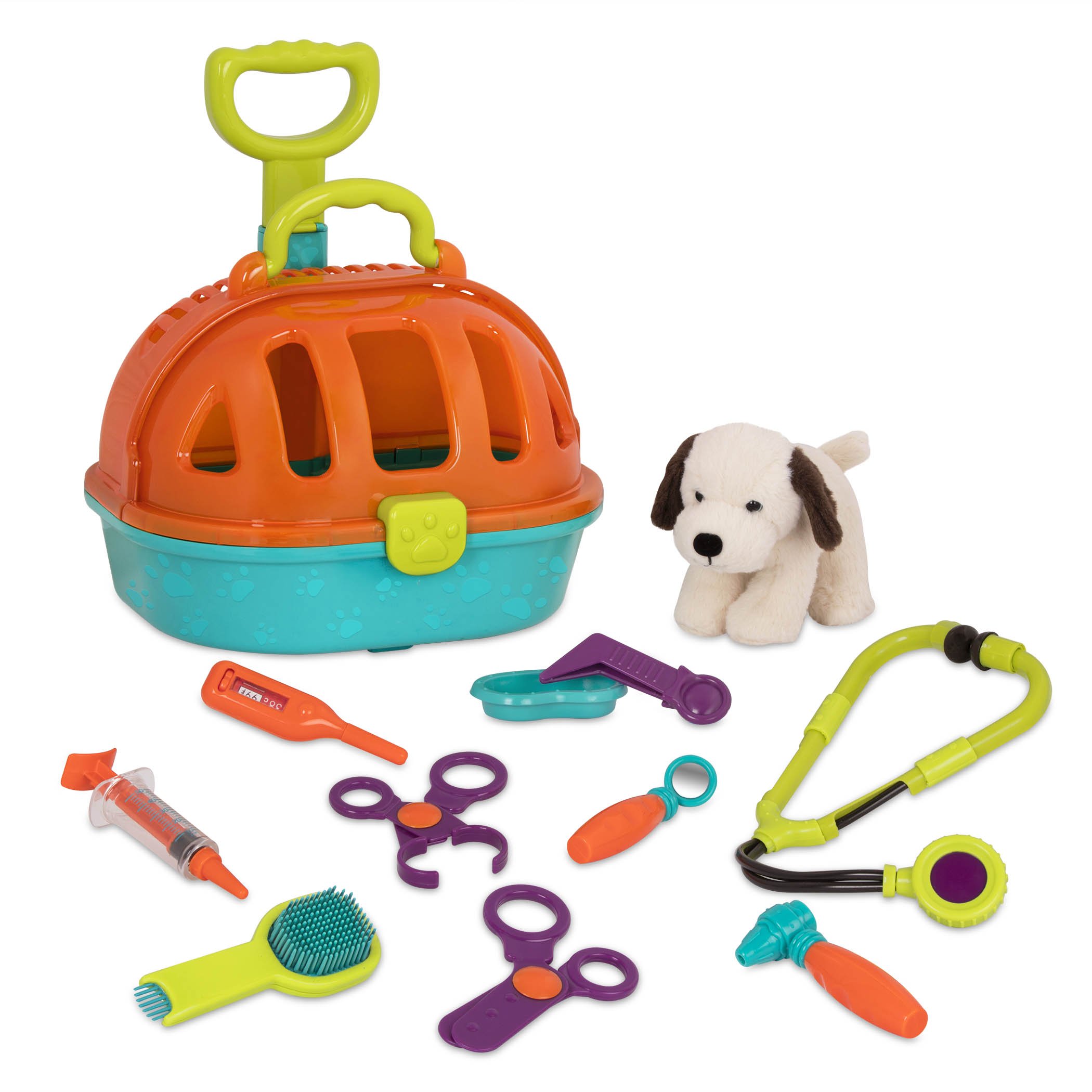 Battat Rolling Pet Carrier - Plush Dog Toy & Animal Hospital Playset - Pretend Vet Kit for Toddlers 2 Years and Up - Pup & Go Vet Carrier - Perfect for Imaginative Play, Vet Role-Playing, and Early Learning Activities