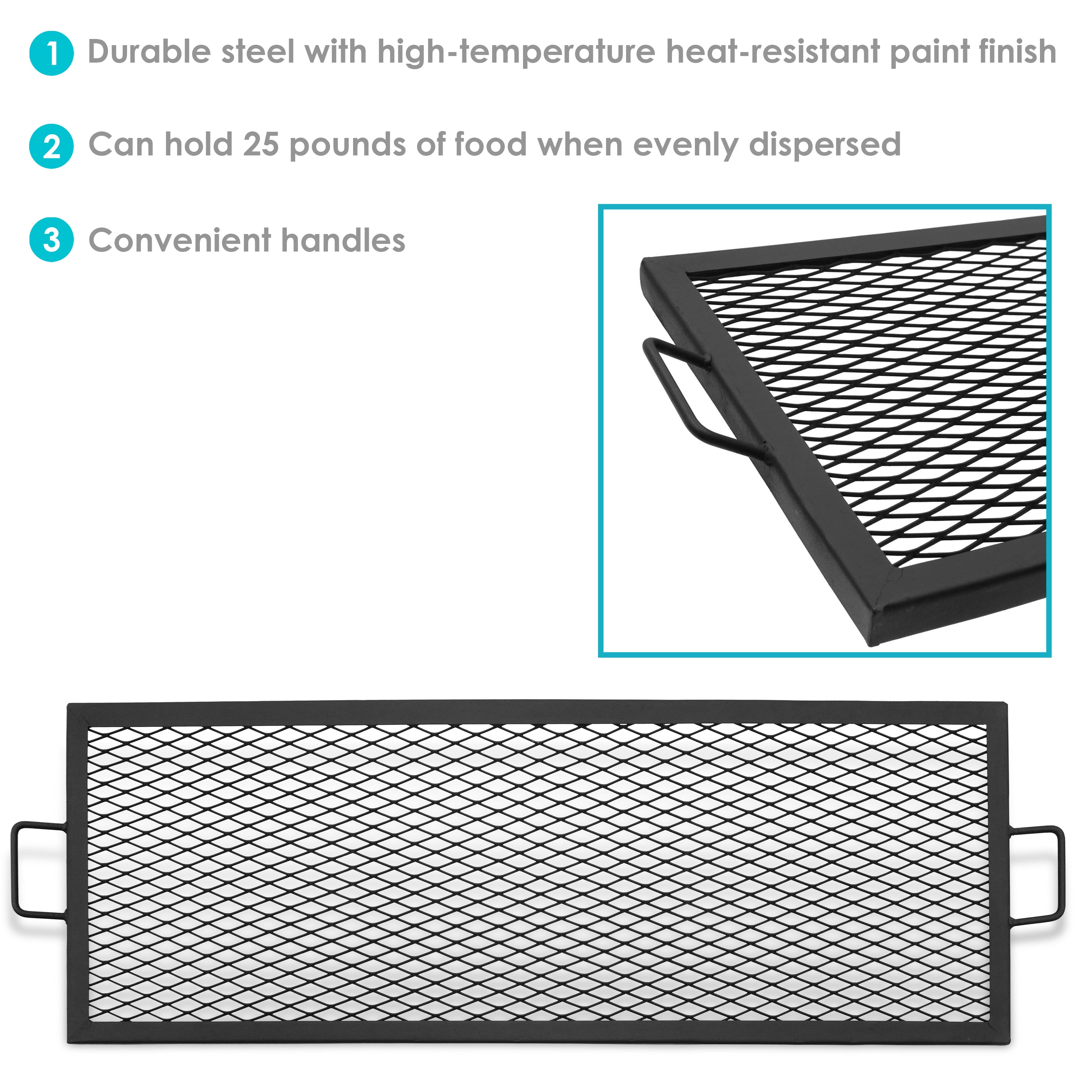 Sunnydaze X Marks 40-Inch Rectangle Fire Pit with Cooking Grill - Outdoor Camping, Backyard BBQ & Patio Fireplace Accessory