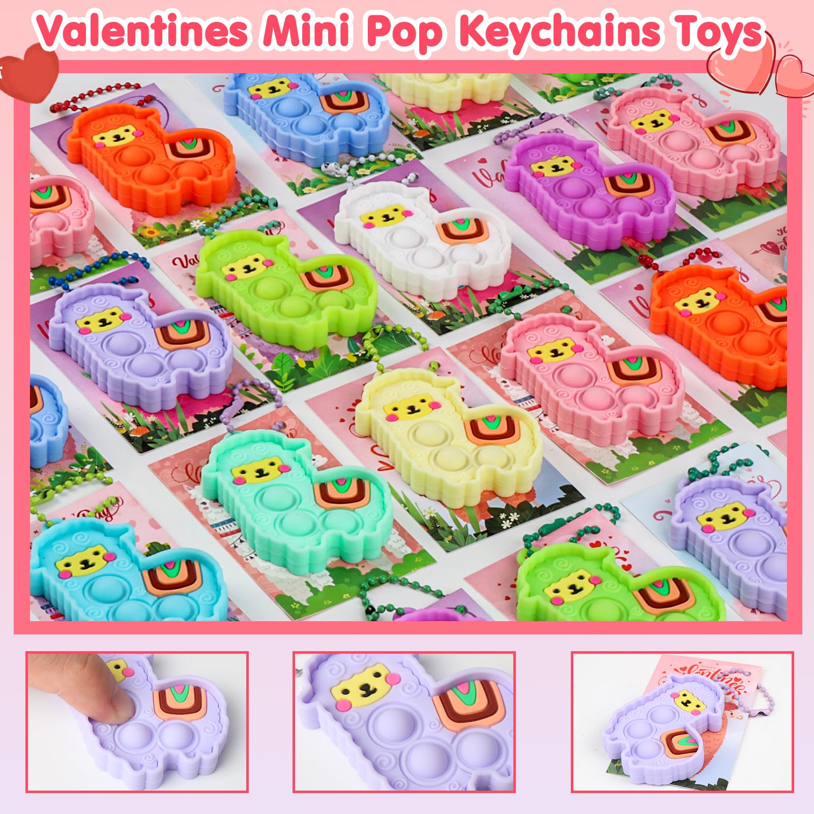 24 PCS Llama Pop Fidget Toy Valentine's Day Cards for Kids - Classroom Exchange Gifts, Party Favors & Prizes - Perfect for Valentine's Day Celebrations, School Activities & Classroom Rewards