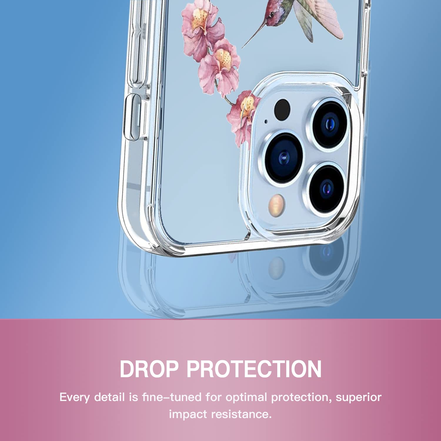 Clear Shock-Resistant iPhone 13 Pro Max Case with Hummingbird Flower Design - Slim Protective Phone Cover for Women, Anti-Scratch & Anti-Yellowing - Perfect for Daily Use, Office, Travel & Outdoor Activities