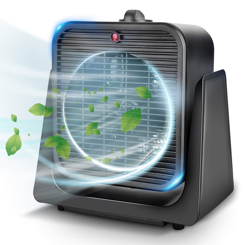 TRUSTECH 2-in-1 Portable Fan and Heater Combo - 45° Tilt Adjustable Air Circulator with 2 Speed Settings | Overheat & Tip-Over Protection | Compact Space Heater & Cooling Desk Fan for Home, Office, Bedroom, Dorm | Perfect for Year-Round Comfort in Small Spaces (Black)