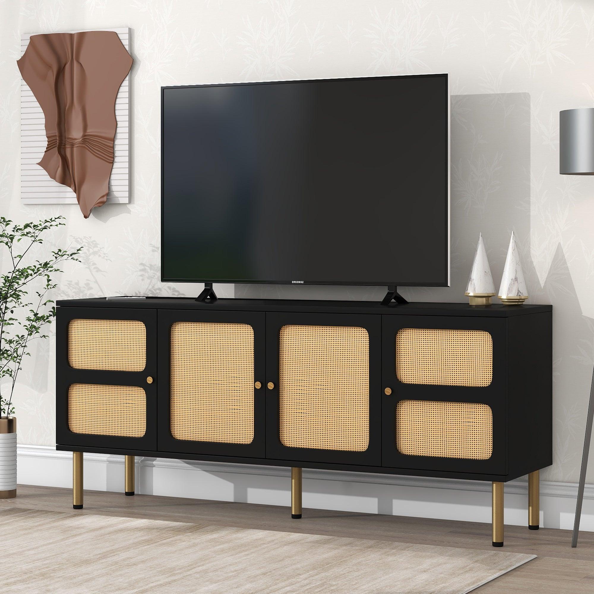 Boho Style TV Stand with Rattan Door - 70