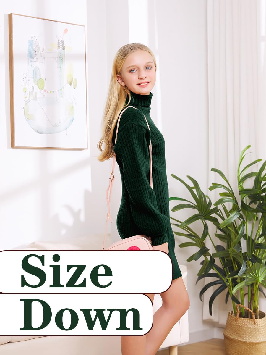 Girls Oversized Turtleneck Sweater Dress with Batwing Sleeves - Winter Long Casual Knit Dress for Kids | Perfect for School, Playdates & Holiday Outfits