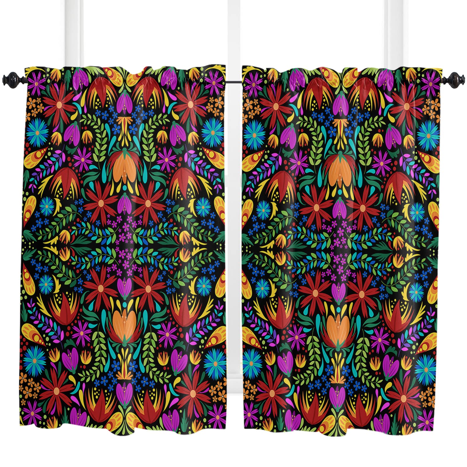 Seven Roses Colorful Floral Window Curtains - 2 Panels 84