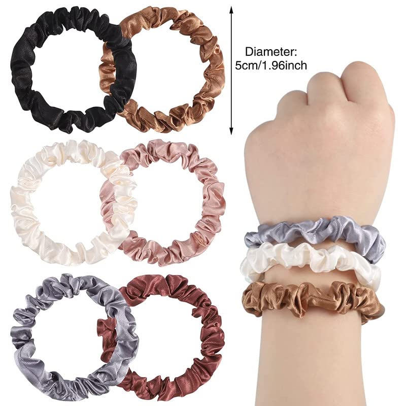 SHIDARA 12Pcs Satin Scrunchies - Coffee Color Hair Ties | Soft Elastic Ponytail Holders for Women & Girls | Perfect for Work, Gym & Everyday Styling