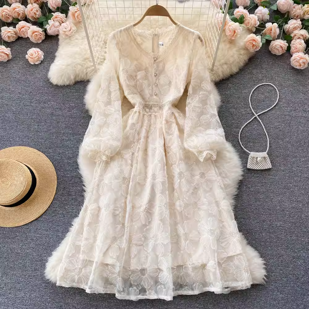 Elegant V-Neck Lace A-Line Dress for Women - Fairy Inspired Formal Gown for Weddings, Parties & Special Occasions