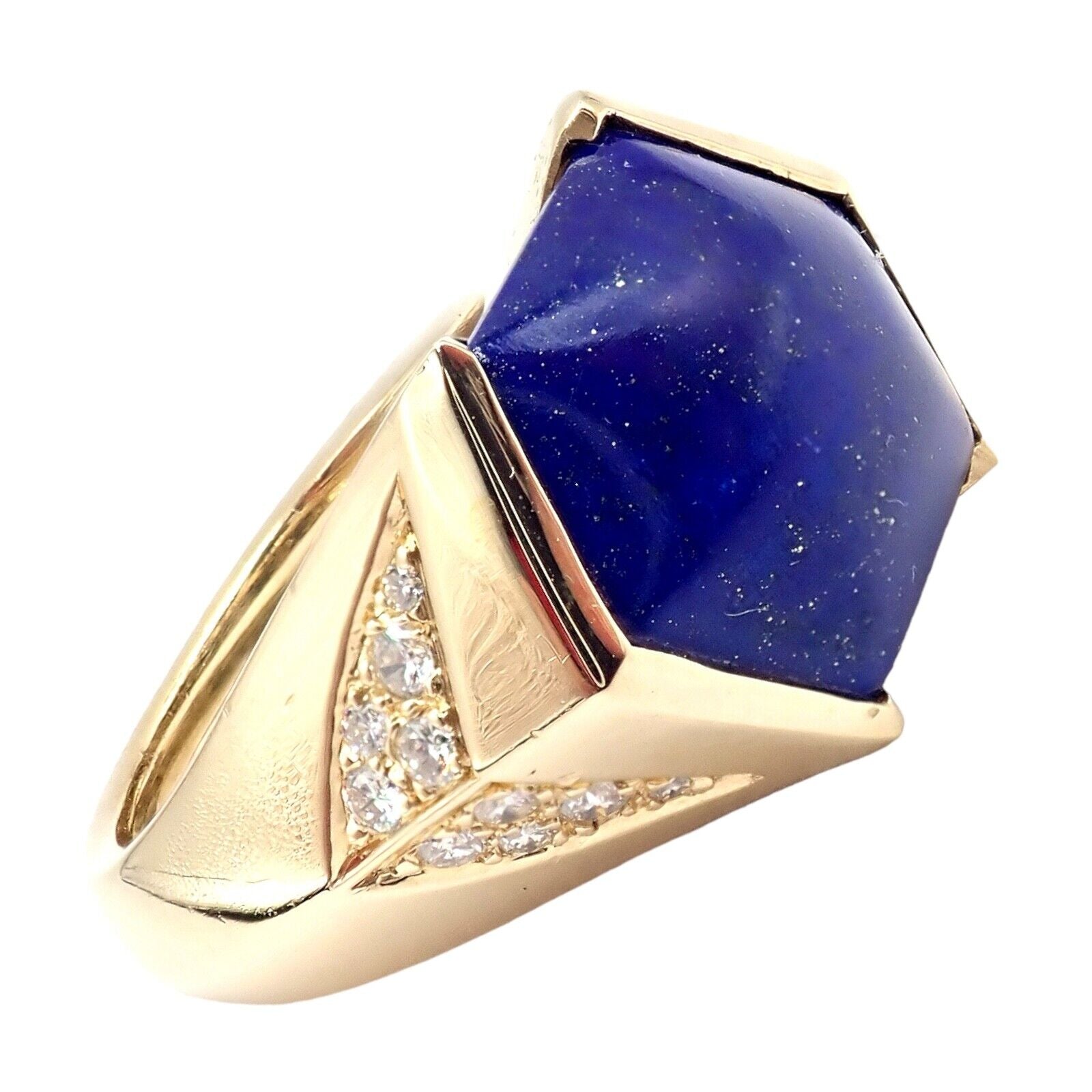 Authentic Julius Cohen 18k Yellow Gold Diamond & Lapis Lazuli Ring for Women - Luxury Statement Jewelry for Weddings, Parties & Special Occasions