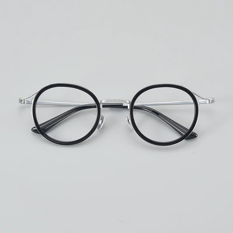 Stylish Unisex Black Titanium Acetate Round Eyeglasses Frame 6016 - Lightweight & Durable for Work, Reading & Fashion Accessories