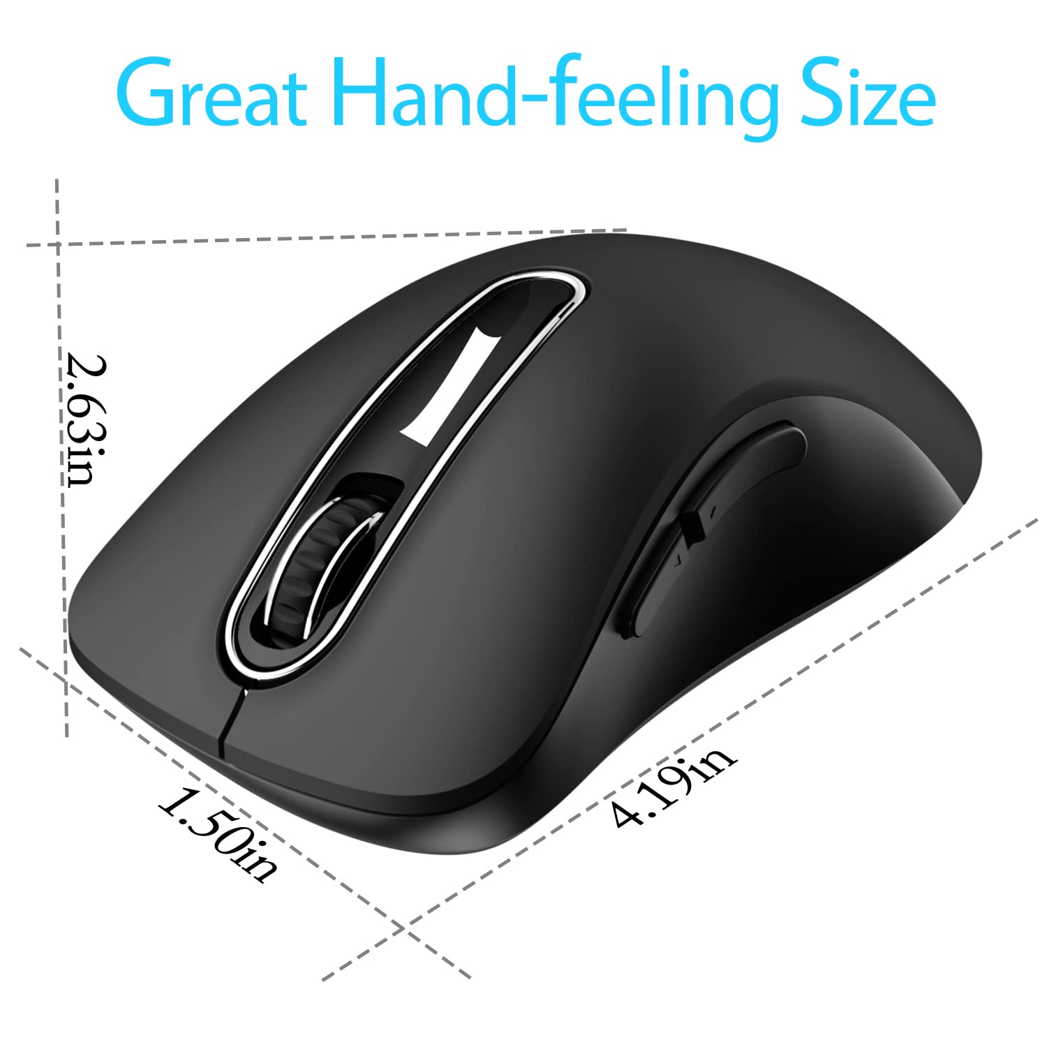 2.4G Wireless Mouse with USB Receiver - 1400 DPI Ergonomic Cordless Mouse for Laptop, PC, Desktop - Portable Battery Powered 5-Button Computer Mouse (Black) | Perfect for Office Work, Gaming & Travel Use