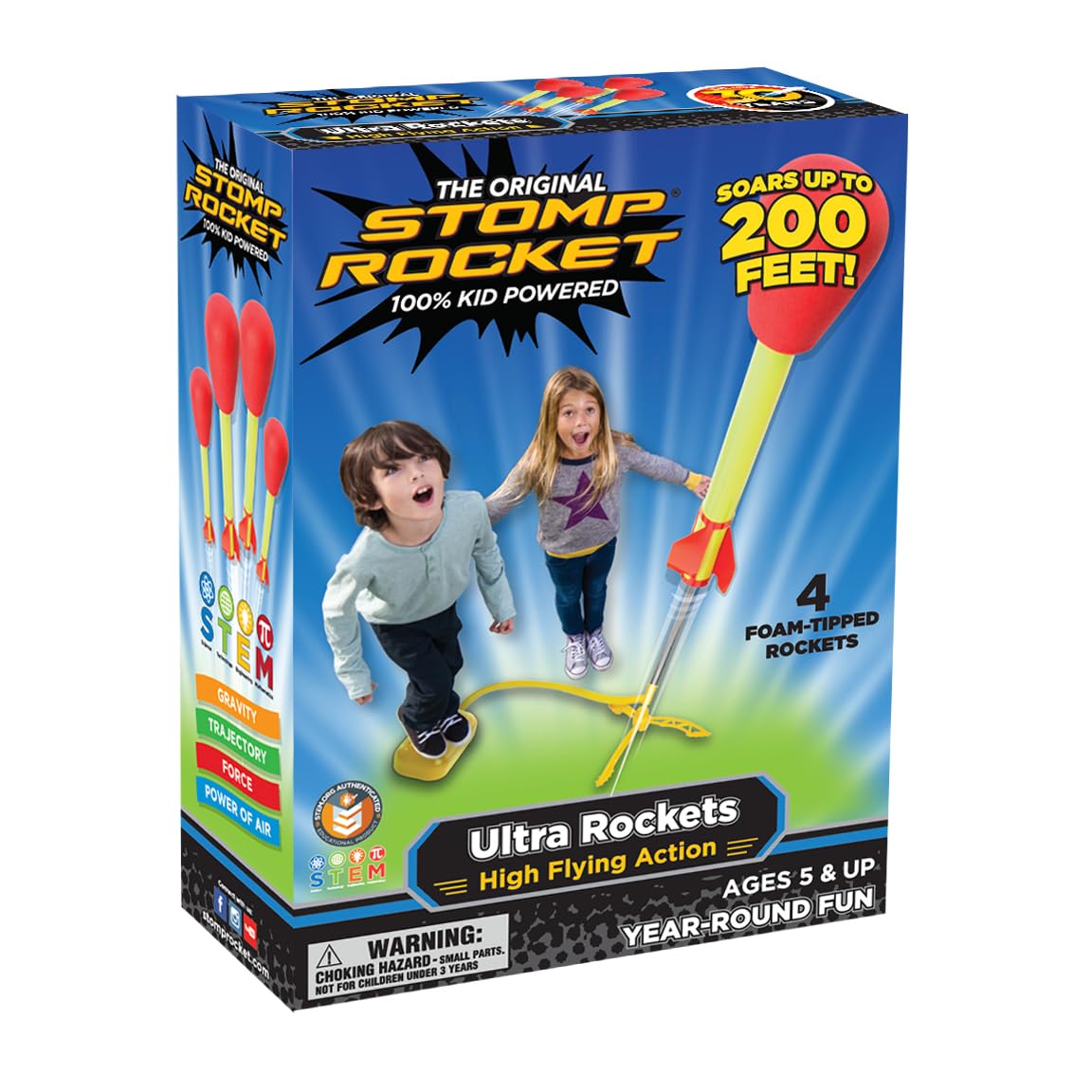 Stomp Rocket Ultra Rocket Launcher for Kids - Outdoor STEM Toy with 4 Foam Rockets & Adjustable Launch Stand - High Flying Backyard Game for Boys & Girls Ages 5-12 - Perfect Birthday Gift for Outdoor Play, Park Adventures & Family Fun