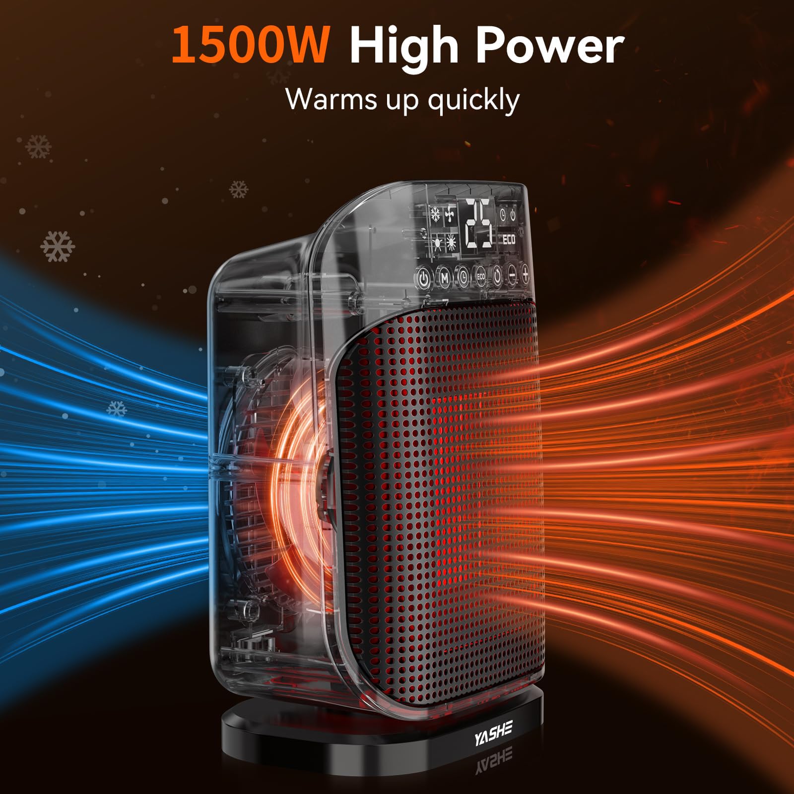 YASHE 1500W PTC Ceramic Space Heater with Thermostat & Remote Control - Portable Electric Heater with 24H Timer, 75° Oscillation, ECO Mode & Digital Display - Perfect for Office, Bedroom, Home & Indoor Use - Stay Warm & Cozy in Winter