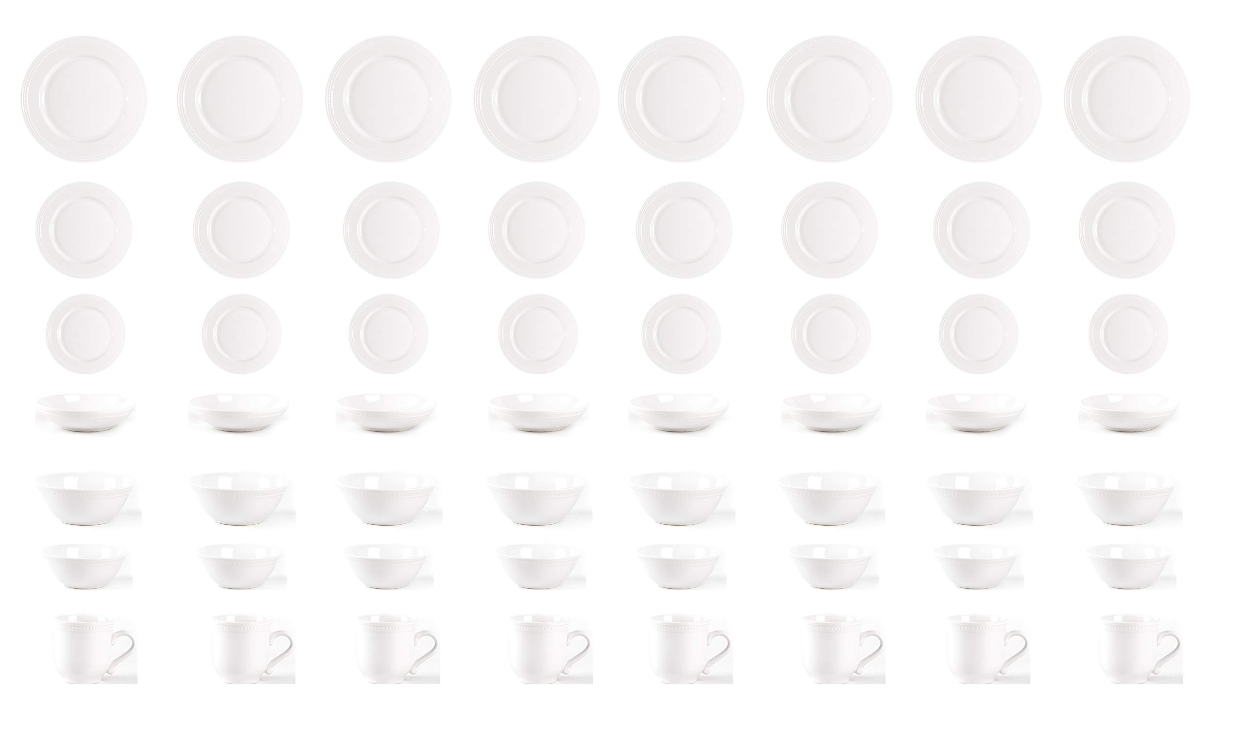 Pearl Dots Stoneware Dinnerware Set - 56 Piece White Porcelain Dinnerware Set for Family & Guests | Elegant Tableware for Everyday Use, Dinner Parties & Special Occasions