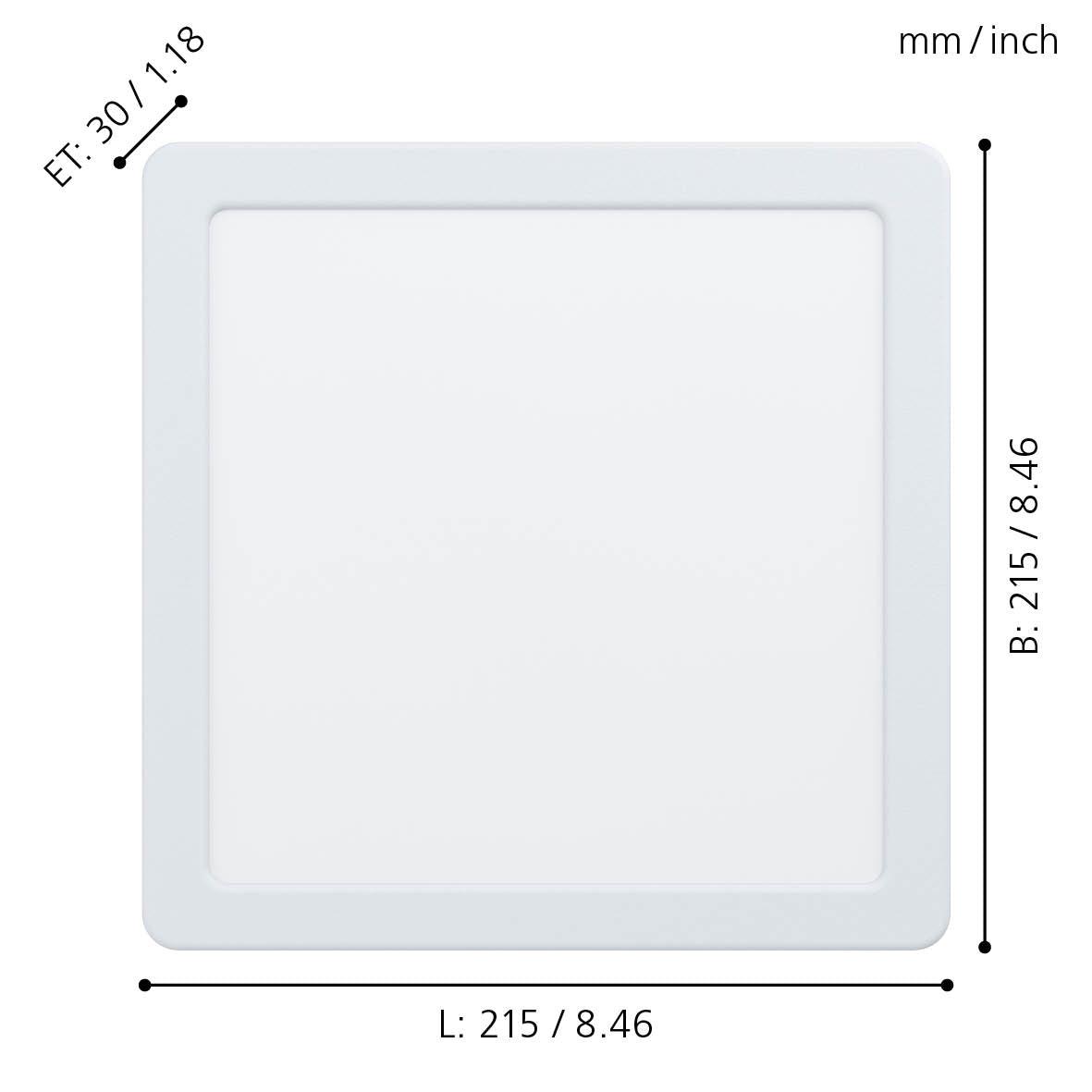 Eglo Fueva 5 White LED Square Recessed Ceiling Light 21.6cm - Modern Dimmable Downlight for Kitchen, Bathroom & Hallway Lighting