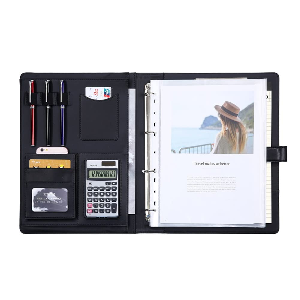 Professional Leather Portfolio Binder with 4-Ring Organizer - A4/Letter Size Padfolio for Business, Interviews & Legal Documents - Perfect for Men & Women Professionals (Office, Meetings, Presentations)