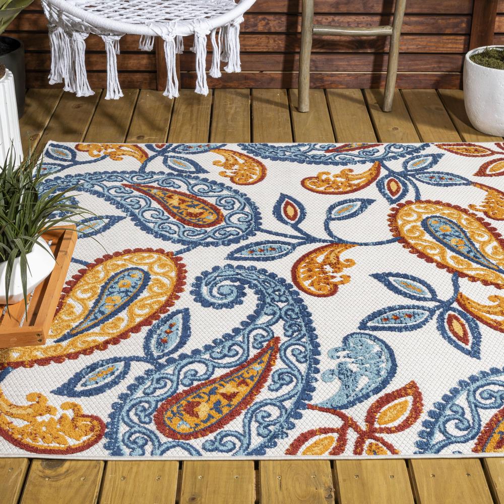 Julien Paisley High-Low Indoor/Outdoor Area Rug - Stylish Bohemian Decor for Living Room, Patio & Bedroom