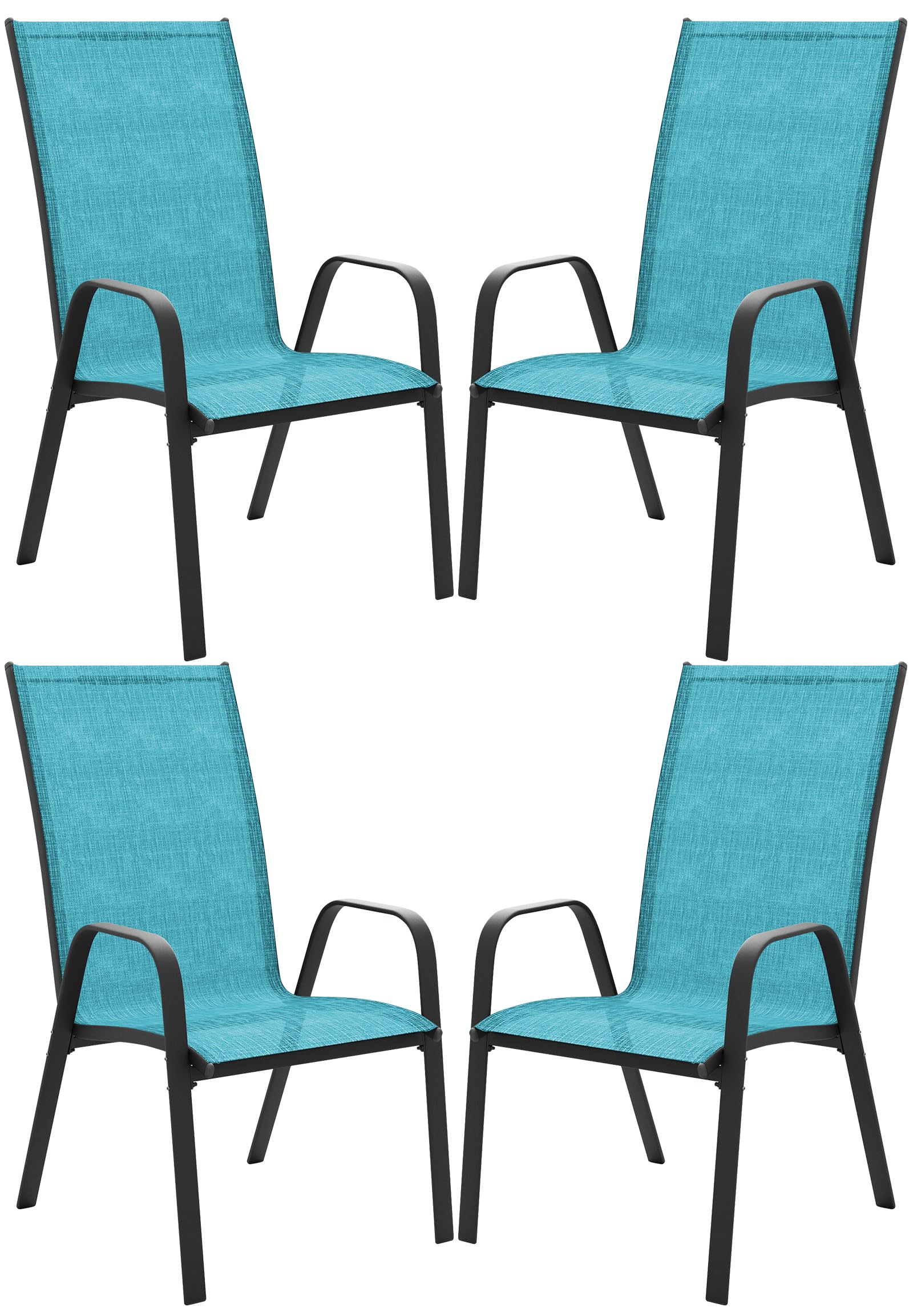 JEAREY 4-Piece Patio Dining Chairs Set - Outdoor Stackable All-Weather Furniture for Backyard, Garden, Poolside - Teal Blue - Perfect for Outdoor Entertaining & Relaxation