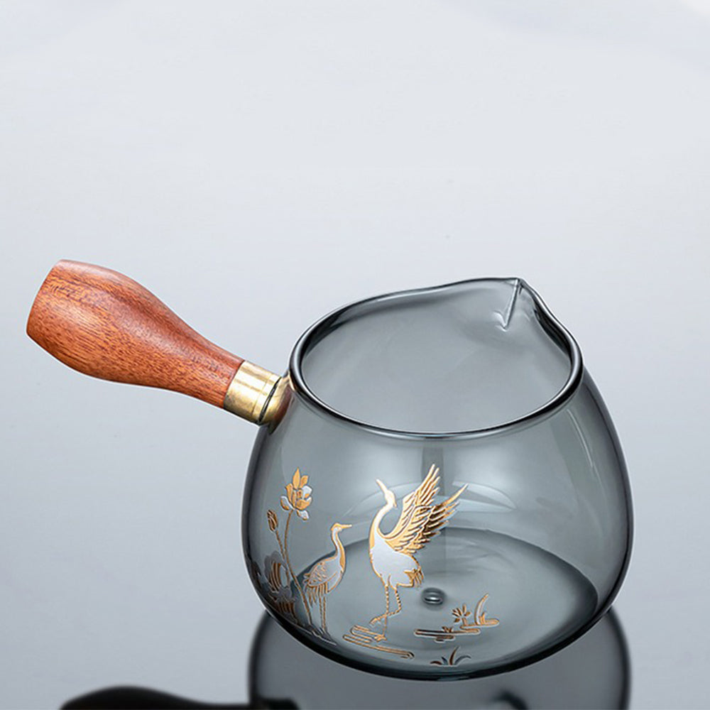 Premium Ink Glass Tea Set with Golden Crane Design - Elegant Ceramic Teapot & Cups for Home, Office, or Gift - Perfect for Chinese Tea Ceremonies, Afternoon Tea, and Relaxation