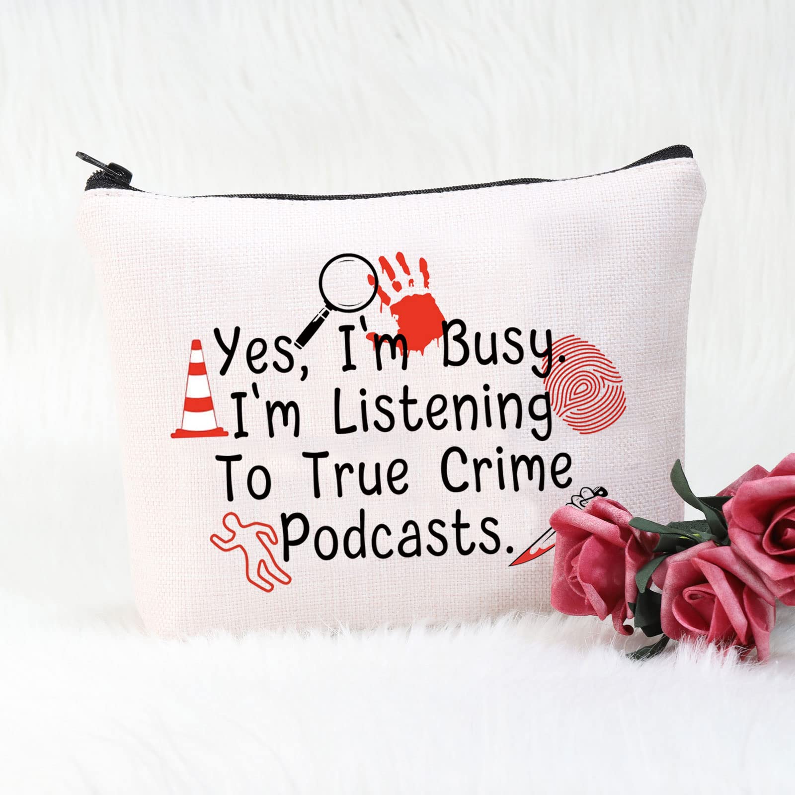 POFULL True Crime Podcast Makeup Bag - Crime Junkie Merch Gift for Podcast Lovers (Perfect for Cosmetics, Travel & True Crime Enthusiasts)