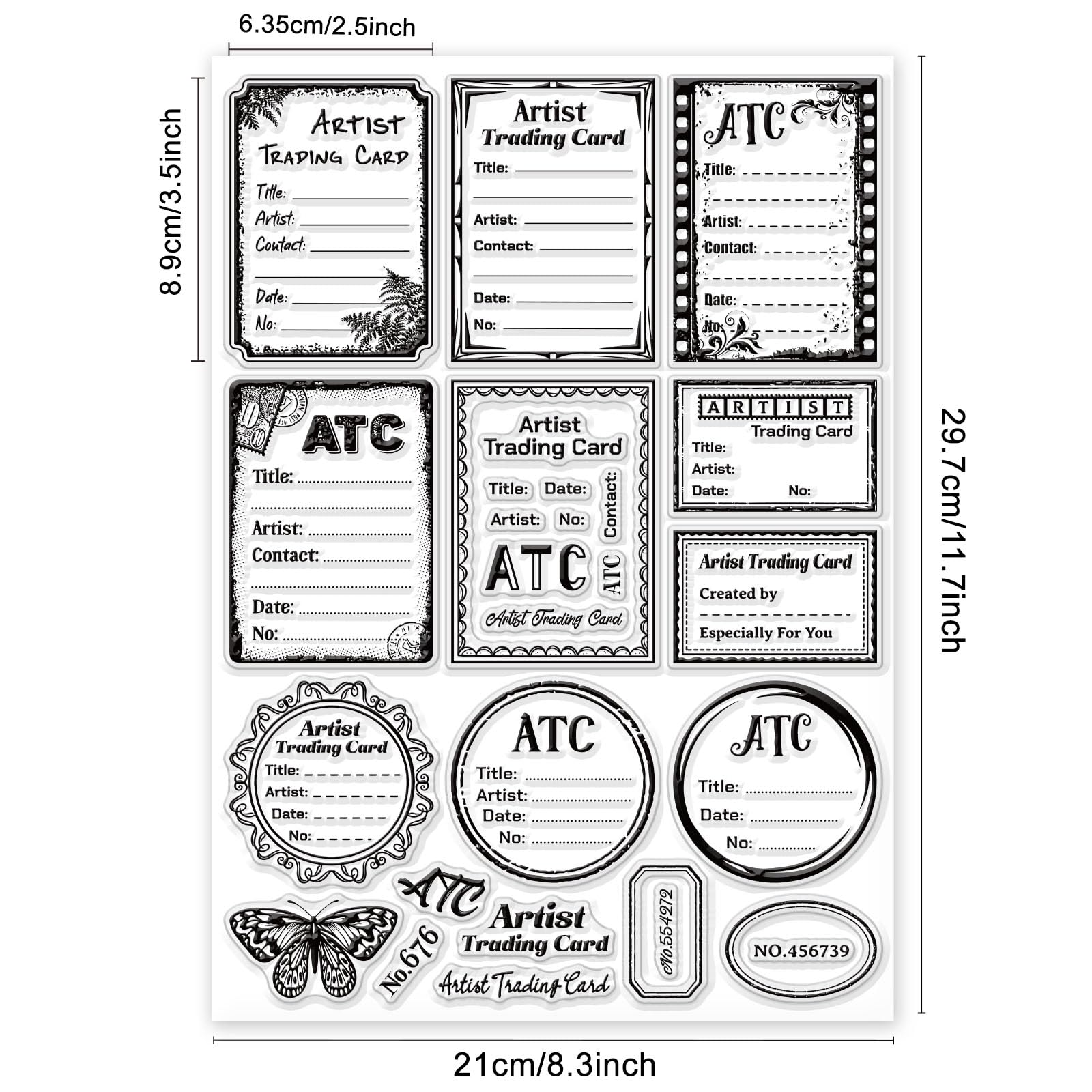 GLOBLELAND ATC Frame Background Clear Stamps for DIY Scrapbooking - 11.7x8.3 Inch Artist Trading Card Silicone Stamps for Card Making, Photo Albums, Journals & Home Decor | Perfect for Crafting, Memory Keeping, and Creative Projects