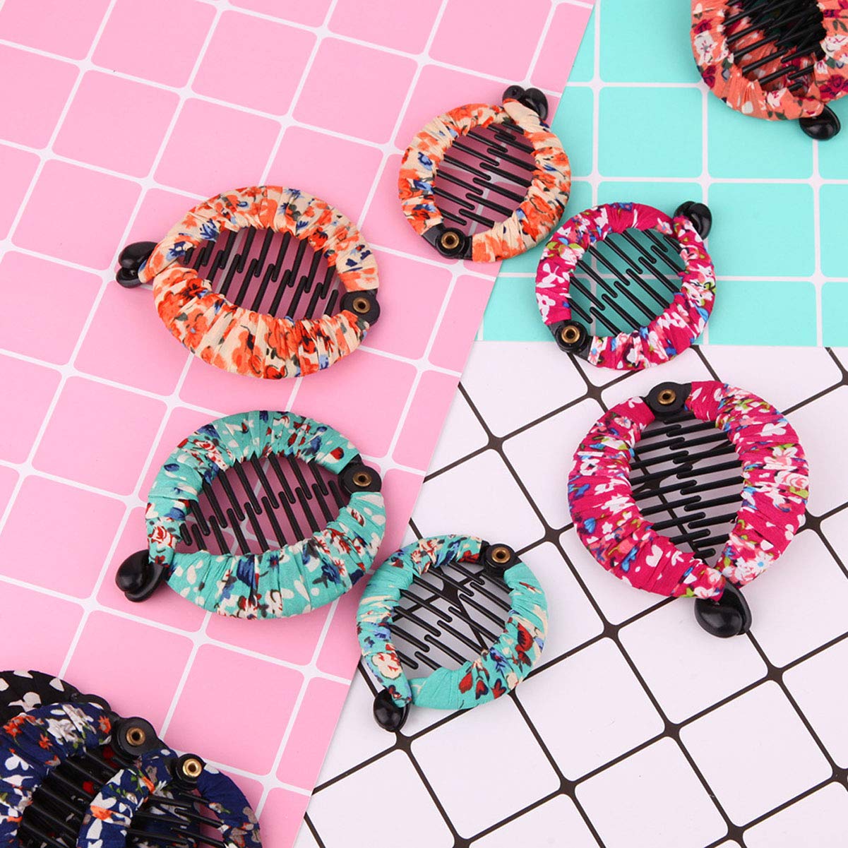 6Pcs Bohemian Round Plastic Wrapped Cloth Banana Hair Clips - Fashion Fish Shape Side Combs, Shark Clip Ponytail Holders for Women (Large) | Perfect for Beach, Party, and Everyday Hairstyles