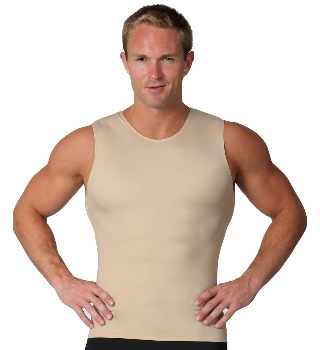 Insta Slim Men's Compression Shapewear - USA Made Sleeveless Crew-Neck Slimming Shirt with Tummy Control for Workout, Gym & Everyday Wear