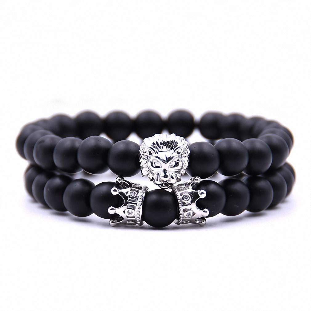Lion Couple Bracelet Set - Matching His & Hers Crown Bracelets for Men and Women - Romantic Gift for Couples, Anniversaries, and Valentine's Day