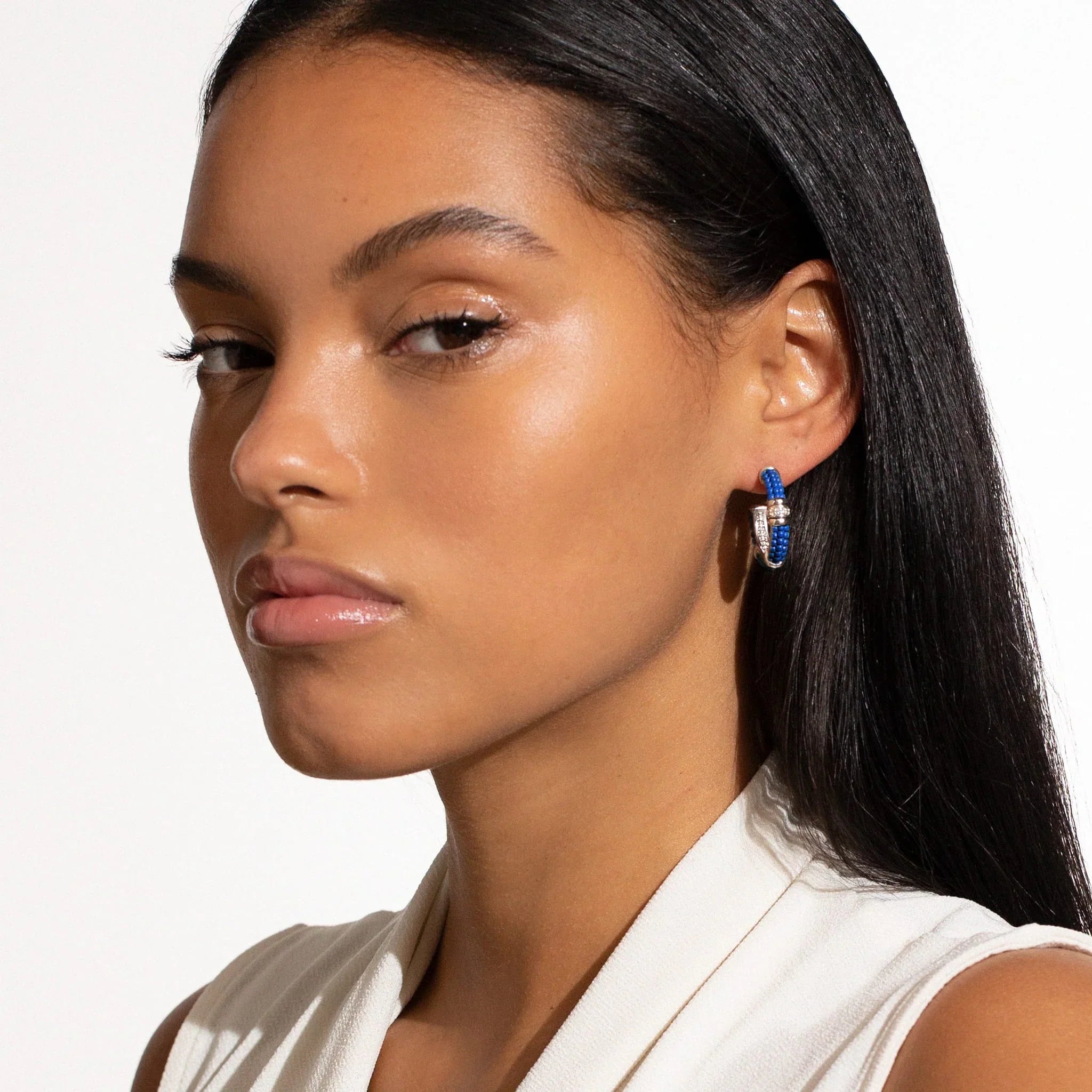 Stylish Ceramic and Diamond Hoop Earrings for Women - Elegant Dangle Drop Earrings for Party, Wedding & Everyday Wear