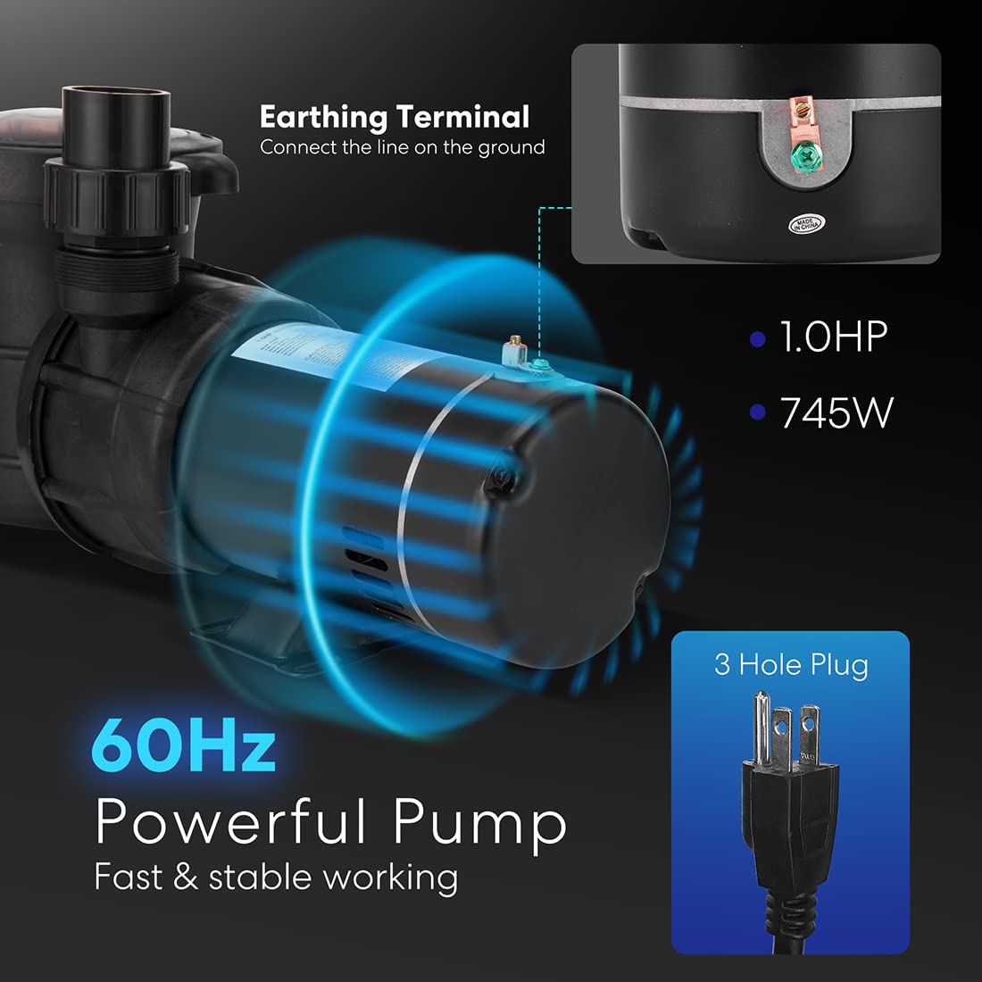 VIVOHOME 1.0 HP 5280 GPH Energy-Efficient Above Ground Pool Pump, 115V with Strainer Basket - DOE Certified for Inground & Above Ground Swimming Pools, Backyard Water Circulation & Maintenance