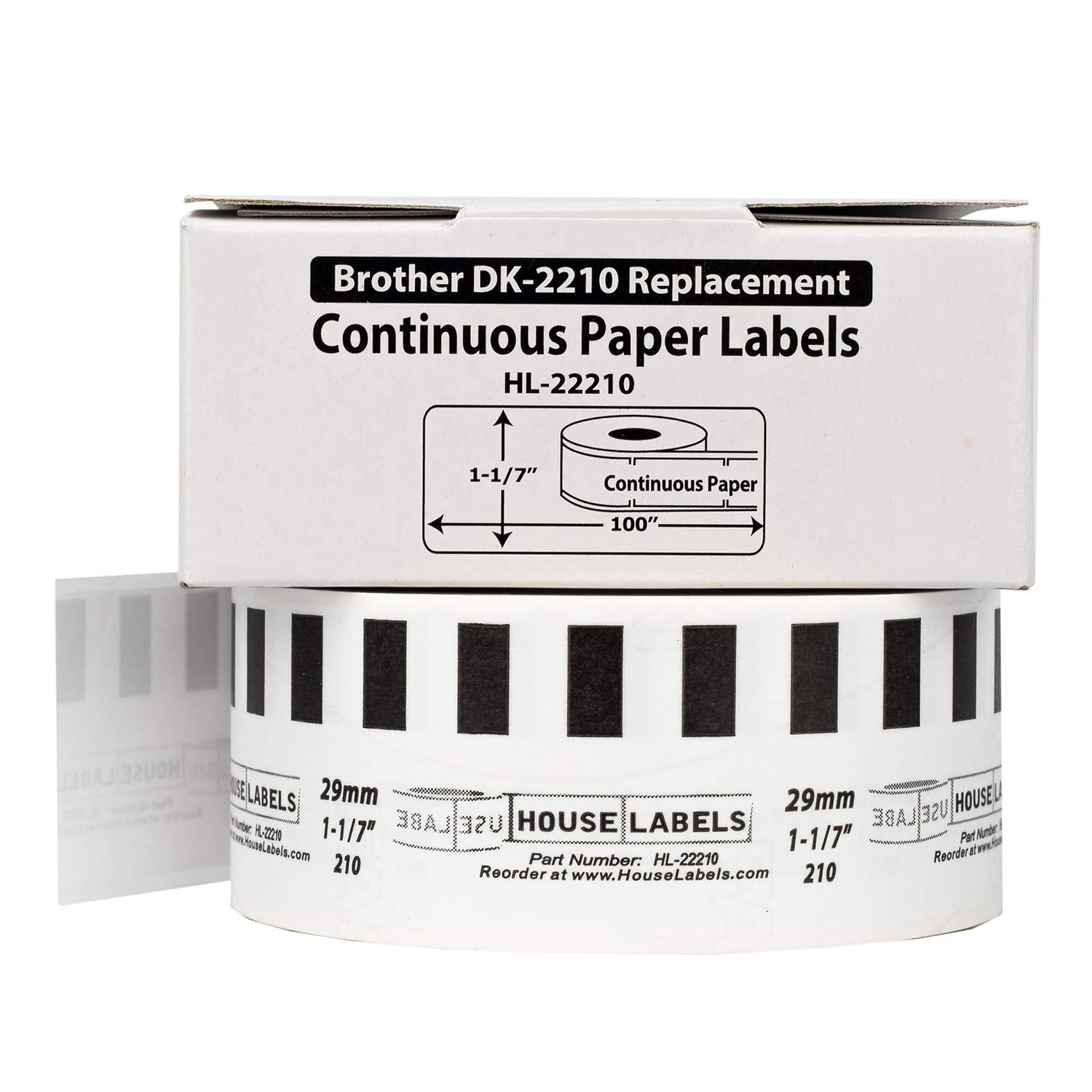 HOUSELABELS Compatible with Brother QL-570 QL-580N QL-700 QL-1050 Label Printer - DK-2210 Replacement Continuous Length Label Rolls (1-1/7