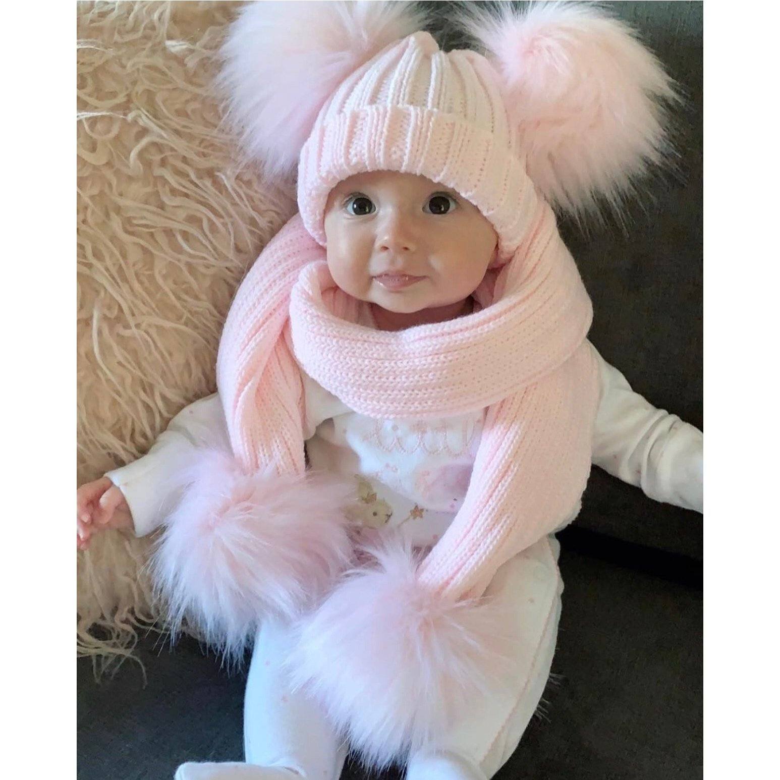 Cozy Knitted Double Faux Fur Pom Pom Winter Hat for Women - Warm Beanie with Soft Faux Fur Balls - Perfect for Cold Weather, Snow Days & Outdoor Activities