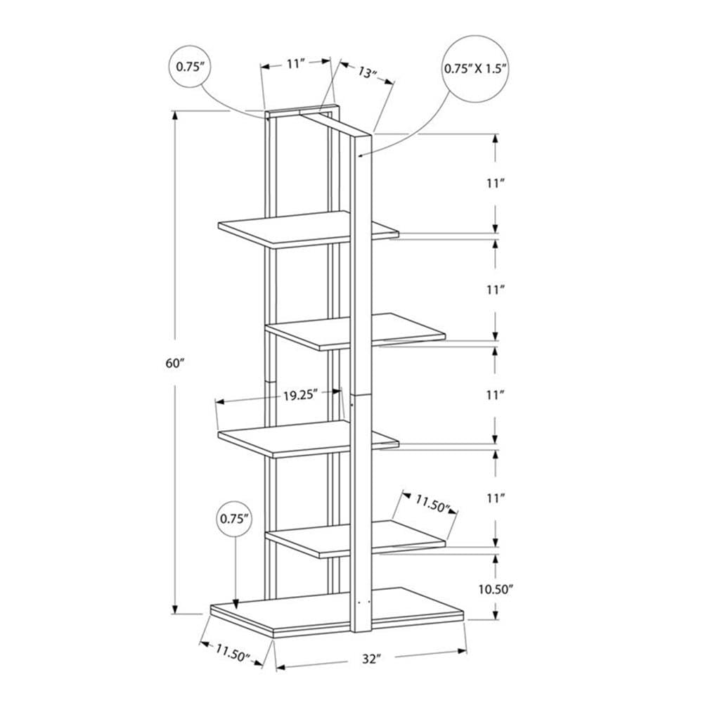 Pemberly Row 5-Shelf Metal Bookcase - White & Silver Storage Shelf for Home Office, Living Room, Bedroom & Library Organization