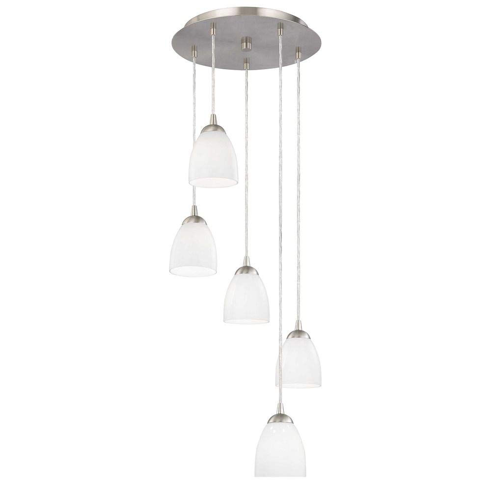 Modern Multi-Light Pendant Lighting Fixture - 5-Light White Glass Chandelier for Dining Room, Kitchen Island & Living Room Decor