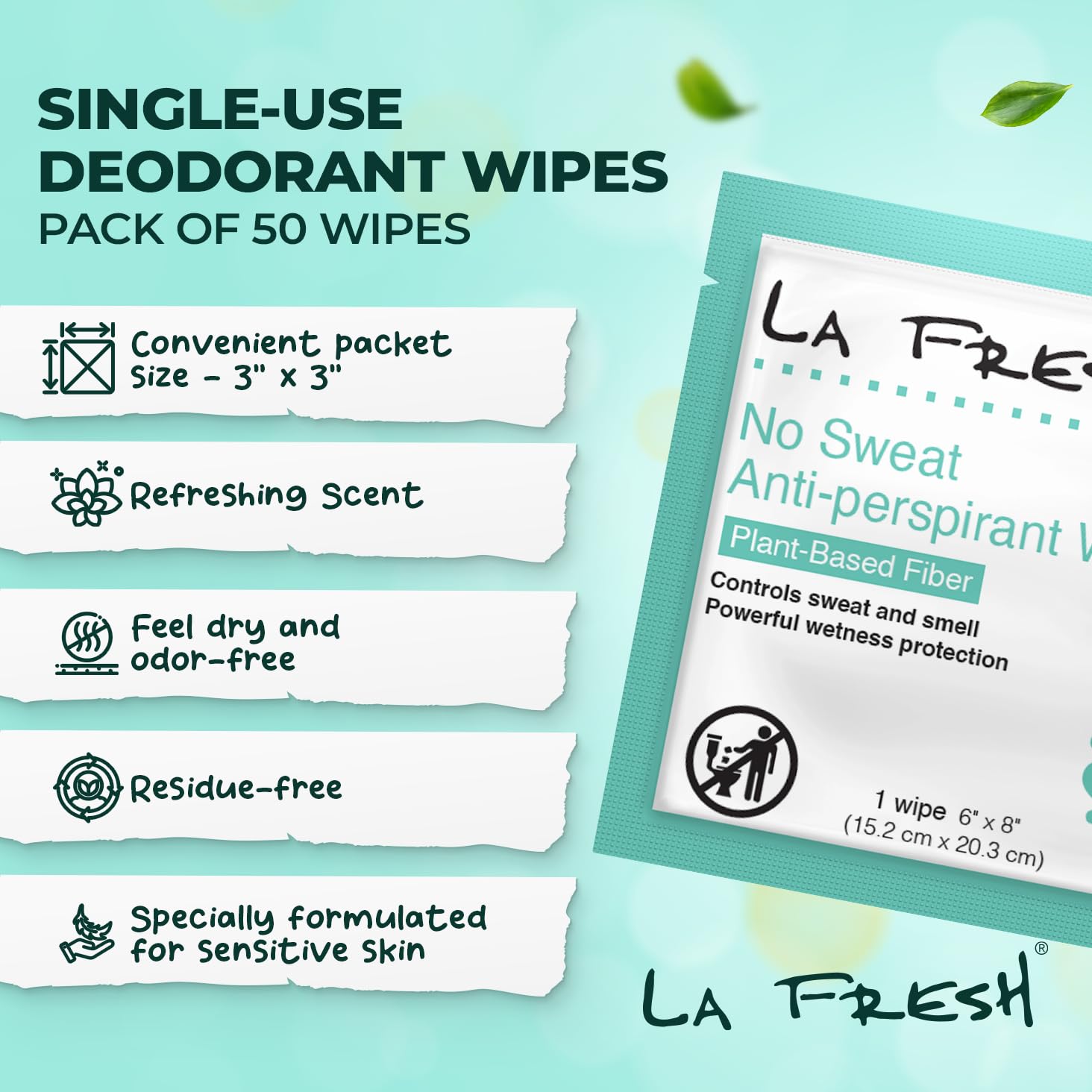 La Fresh Travel Lite Antiperspirant & Deodorant Wipes - 50 Individually Wrapped Body Wipes for Men & Women | On-The-Go Freshness for Travel, Gym & Outdoor Activities
