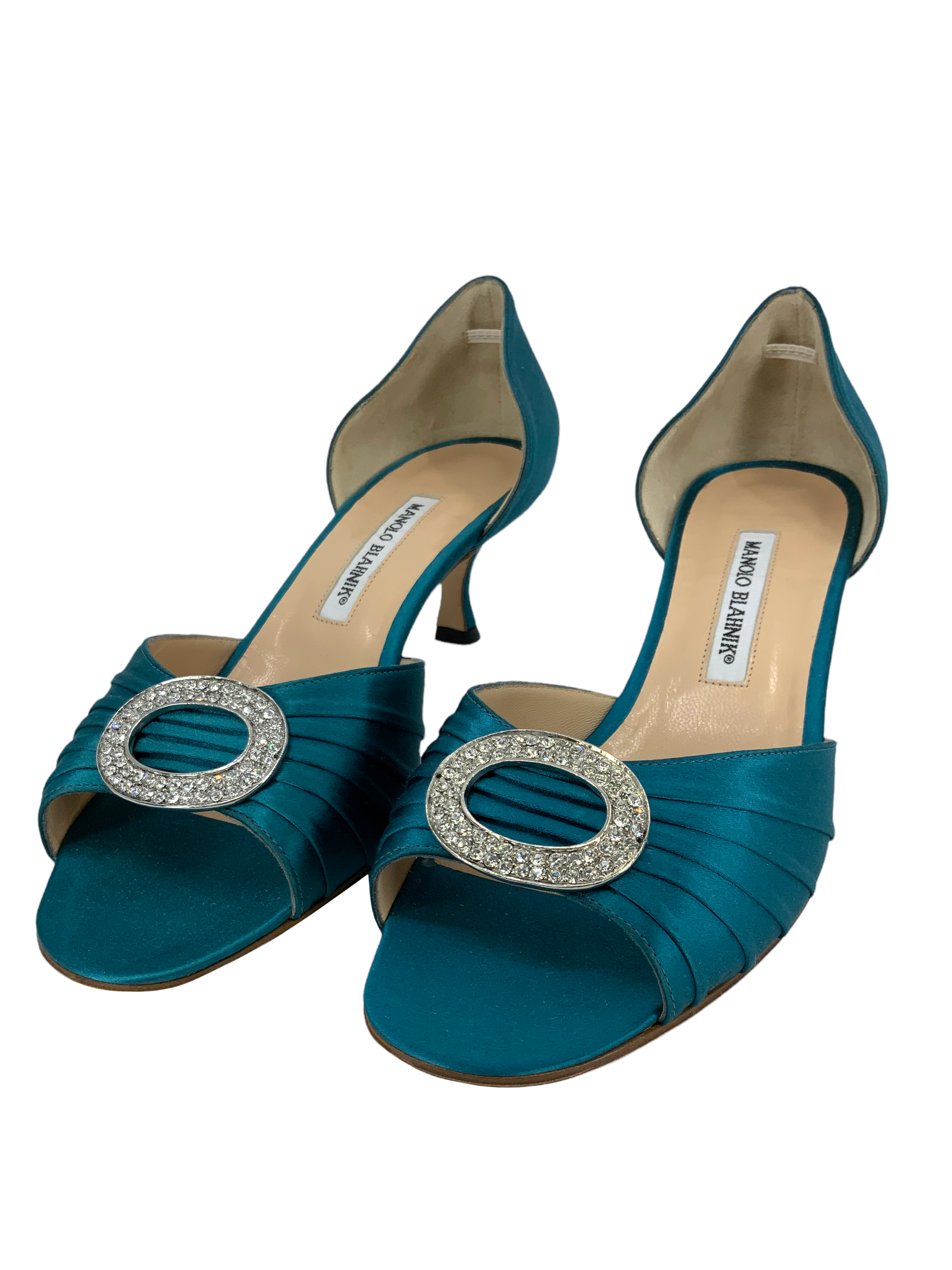 Manolo Blahnik Sedaraby Embellished Satin d'Orsay Pumps - Women's Luxury High Heels Size 10.5 | Perfect for Weddings, Parties & Formal Events