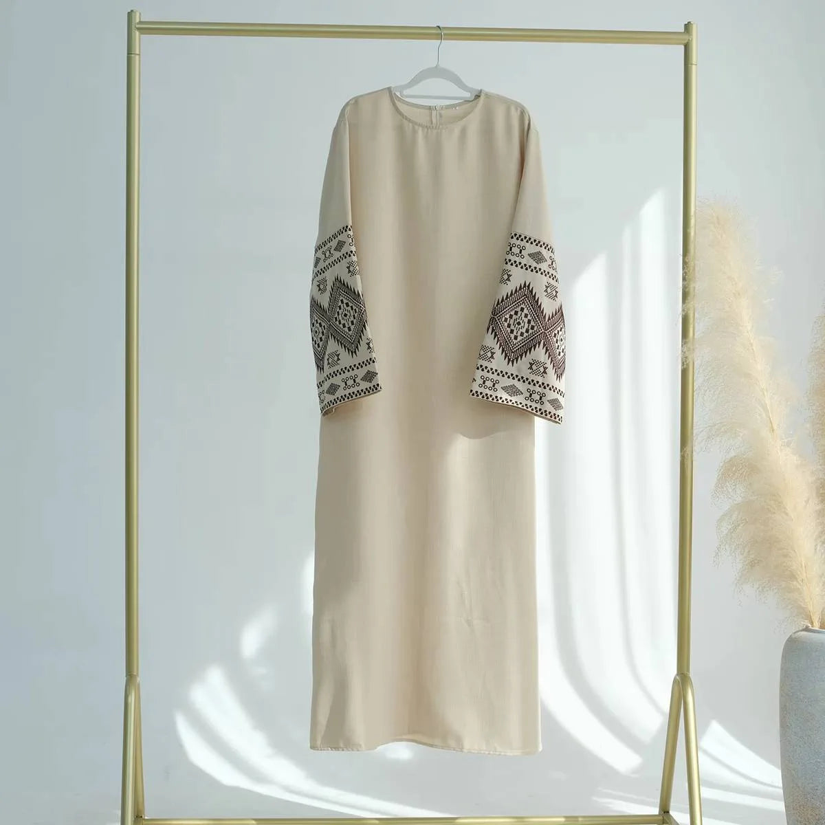 Elegant Embroidered Cuff Abaya Dress #24901 - Modest Islamic Clothing for Women - Perfect for Prayer, Eid, and Special Occasions