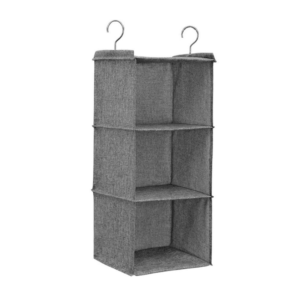MIFXIN 3-Tier Hanging Closet Organizer - Foldable Storage Shelves for Wardrobe with Hooks | Perfect for Organizing Clothes, Shoes & Accessories in Bedroom, Closet or Dorm Room (Grey)