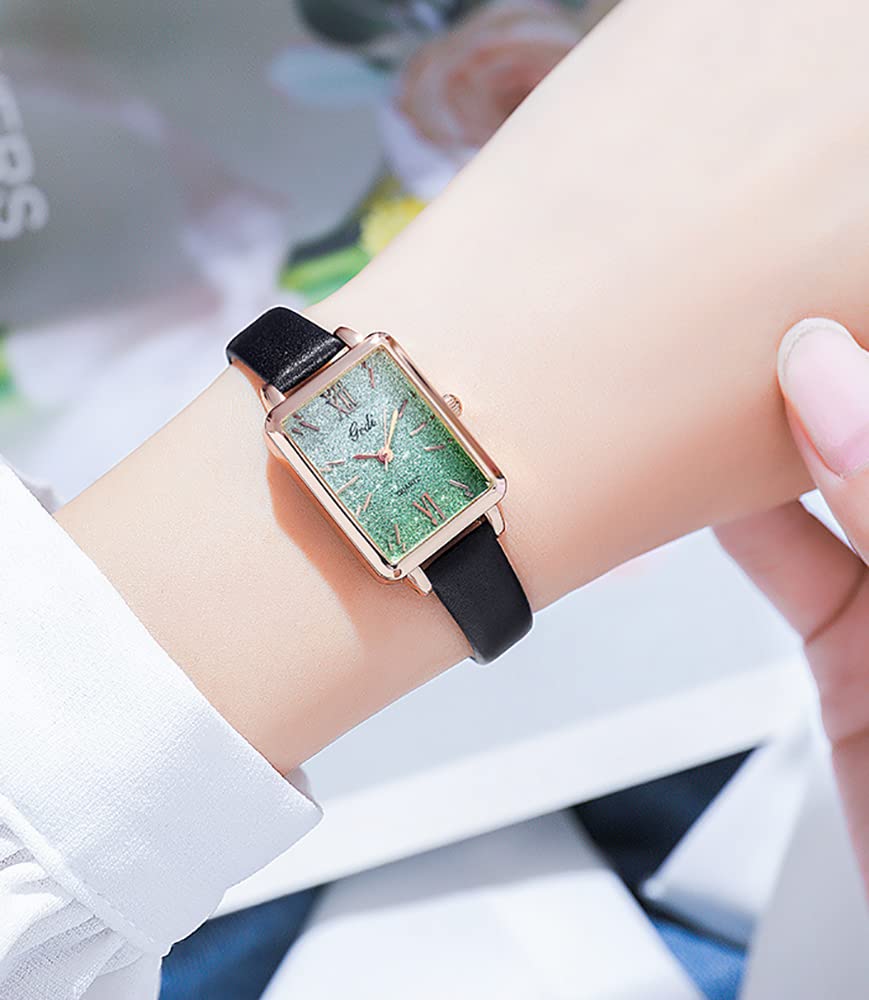 MASTOP Women's Fashion Watch - Square Gradient Dial with Roman Numerals, Leather Strap, Quartz Movement, Waterproof Ladies Wristwatch | Perfect for Office, Party & Everyday Wear