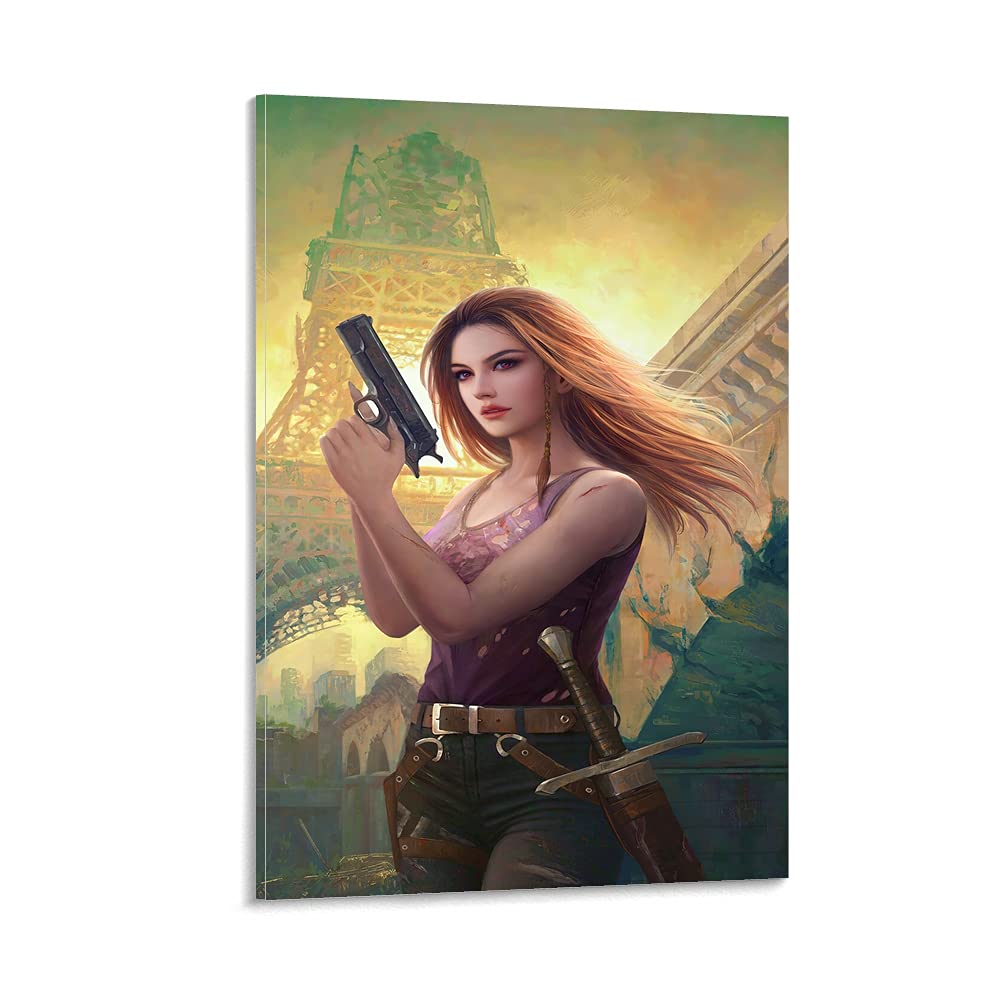 Girl with Gun Art Poster - Premium Canvas Wall Art Decor for Living Room & Bedroom - 08x12inch (20x30cm) - Modern Home & Office Decoration, Unique Gift Idea