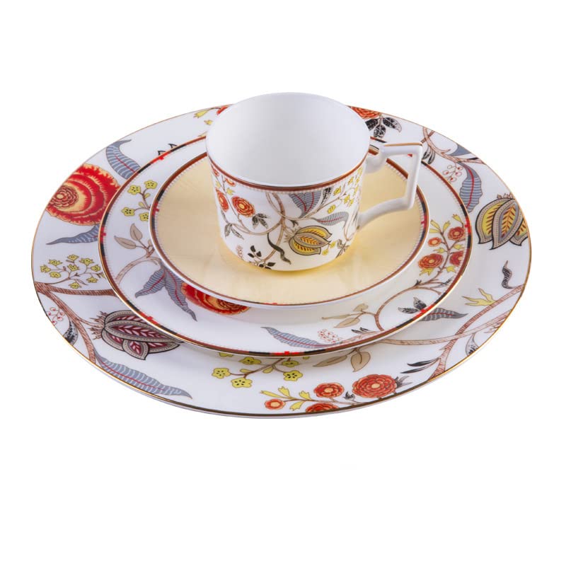 16-Piece Bone China Dinnerware Set for 4 - Elegant Floral Plates & Bowls Set, Dishwasher & Microwave Safe Tableware for Daily Use, Family Dinners & Special Occasions