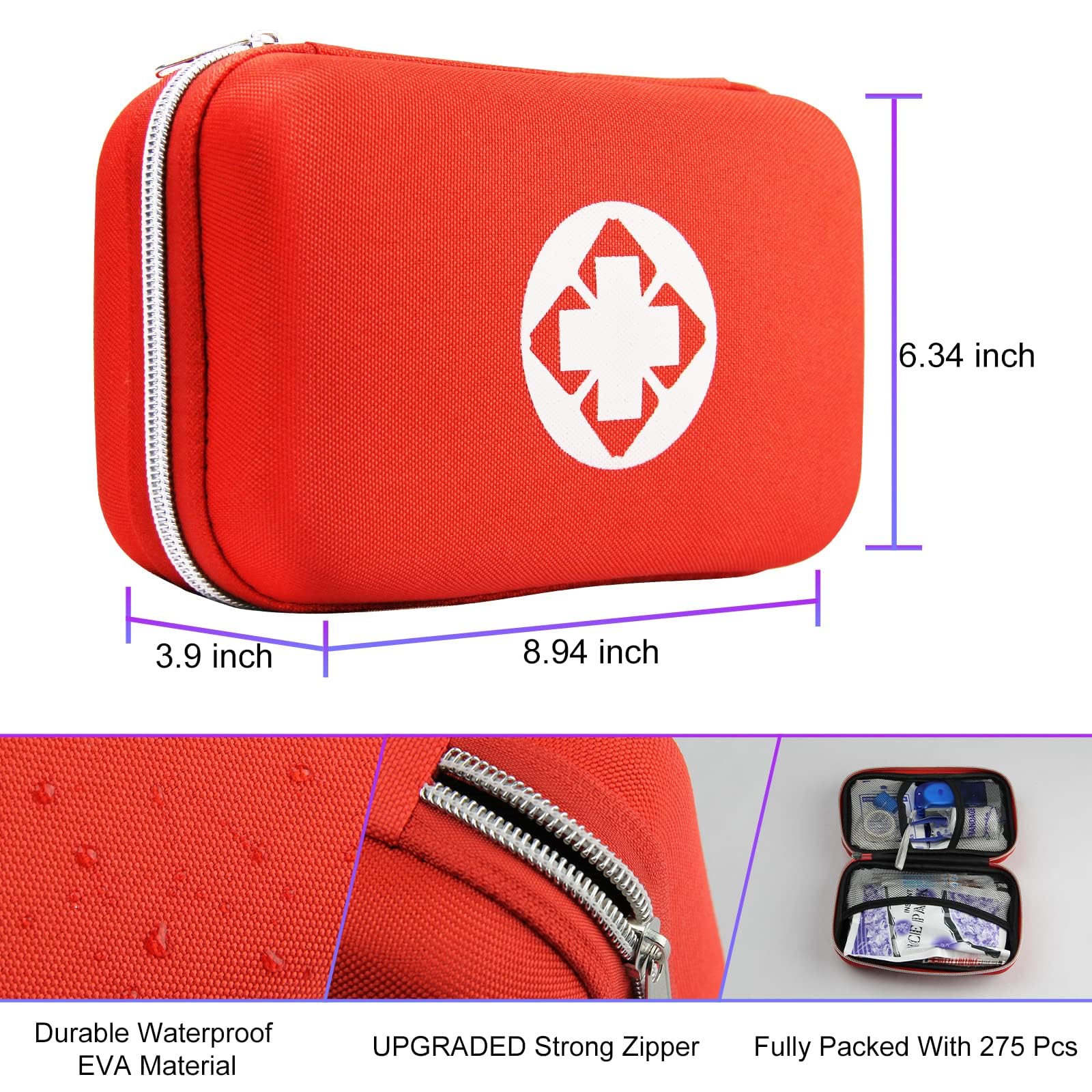 275-Piece Car First Aid Kit - Compact Survival Gear for Travel, Home, Camping & Hiking - Tactical Emergency Kit for Sports, Office, Boat & Outdoor Adventures - Essential Safety Supplies for Accidents & Urgent Situations