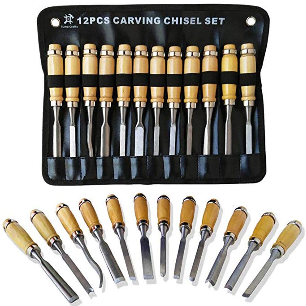 Professional Wood Carving Chisel Set - 12 Piece Sharp Woodworking Tools with Durable Carrying Case - Perfect for Beginners & DIY Woodworking Projects - Ideal for Whittling, Furniture Making, and Home Decor Crafts