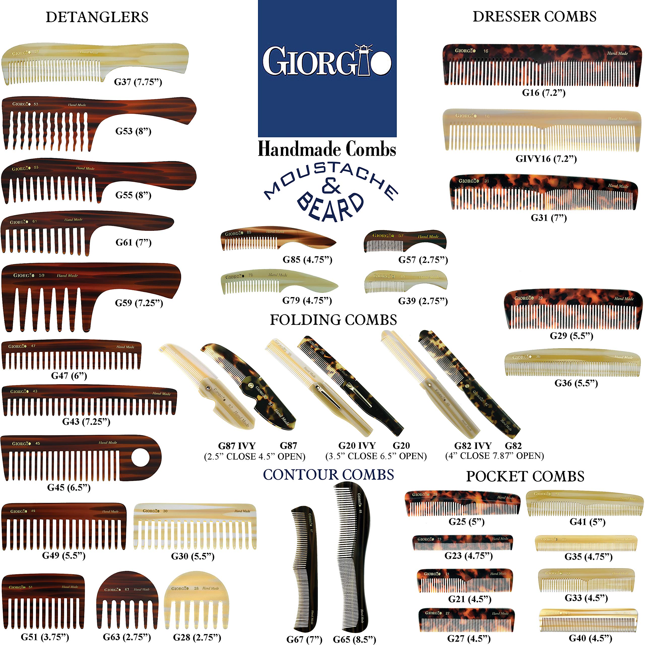 Giorgio G55 Wide Tooth Comb for Wet Hair - Detangling Comb for Thin to Medium Thickness Hair - Handmade Large Tooth Rake Comb for Women (Saw-Cut & Hand Polished) - Perfect for Shower, Salon & Daily Hair Care