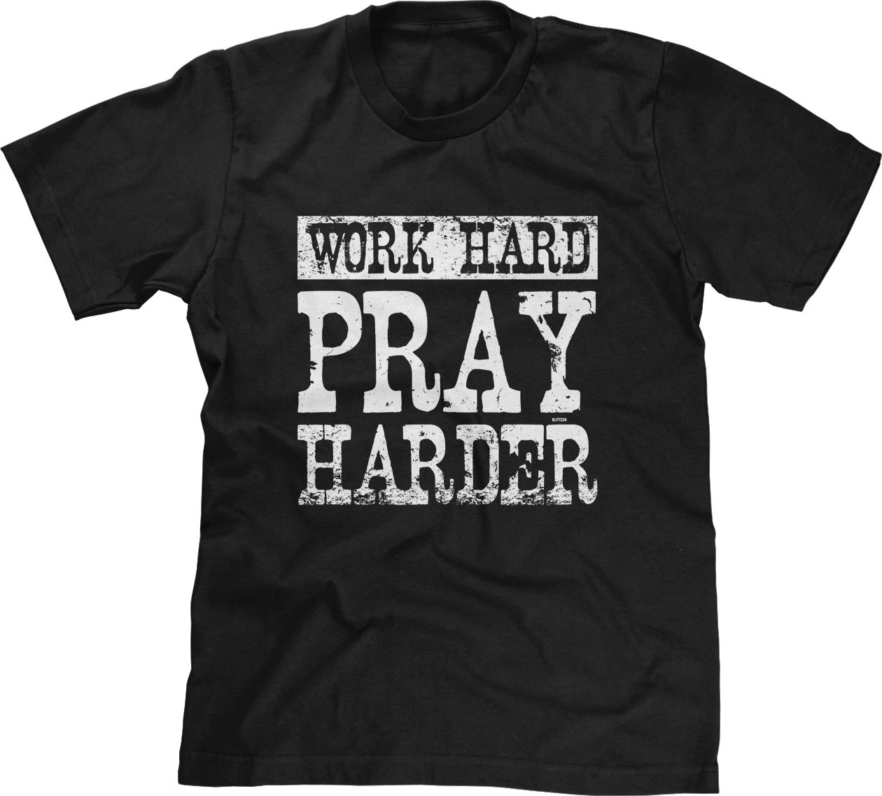 Blittzen Men's T-Shirt - Work Hard Pray Harder Motivational Christian Tee for Gym, Workout & Everyday Wear